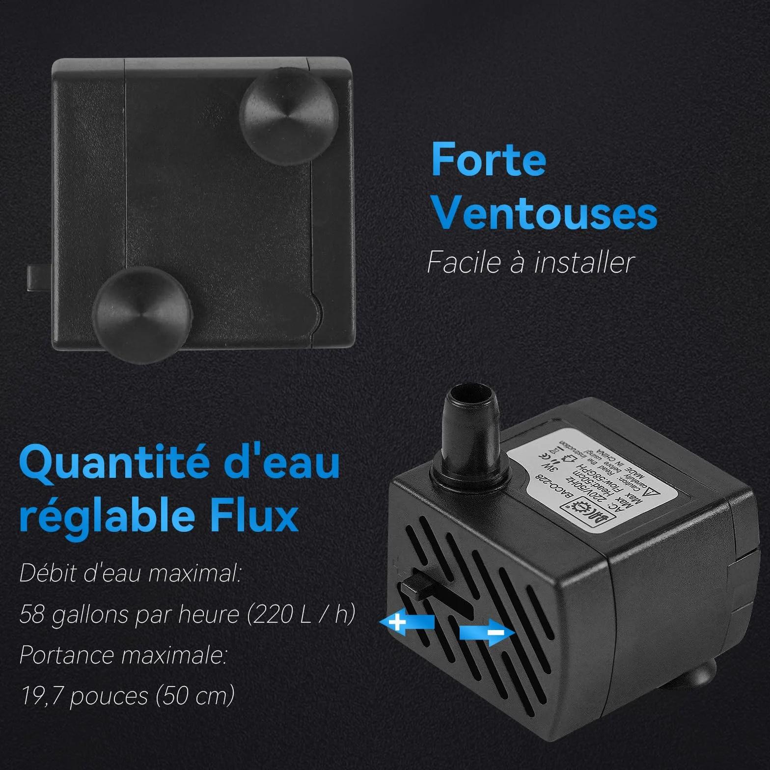 BACOENG Pompe Aquarium 3W 220L/H Mini Pompe à Eau pour Fontaines