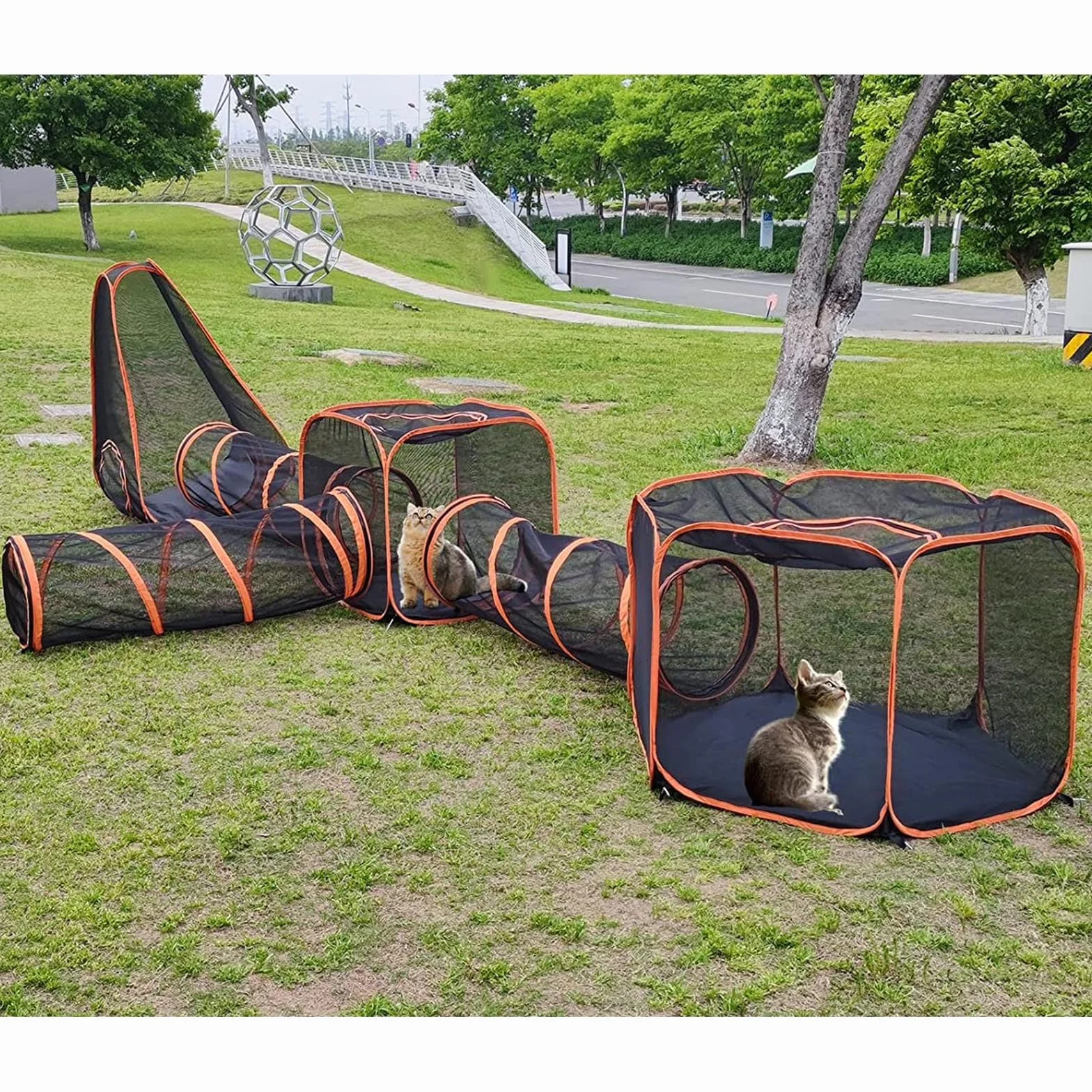 Enclos d'extérieur pour chat Tente portable 6 en 1 Parc tunnel intérieur extérieur pour chats lapins furets petits animaux