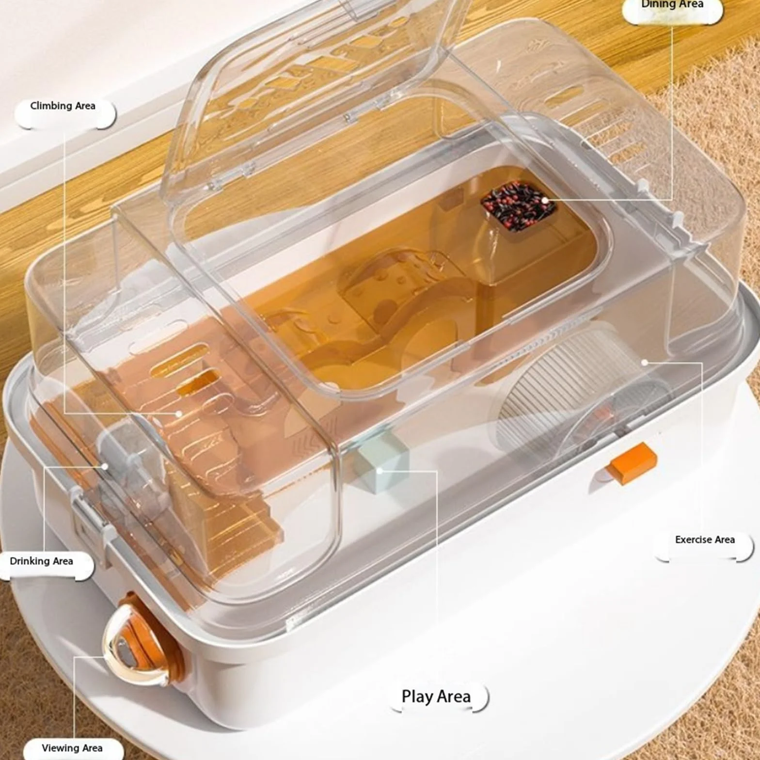 Cage à Hamsters Cage à Hamster spacieuse Petite Villa Transparente Novice élevant créant Un décor(Orange)