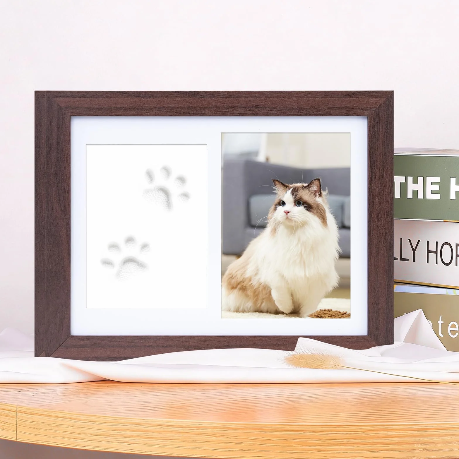 Cadre Commémoratif pour Animaux de Compagnie avec Empreintes de Pattes - Souvenir Chien Chat Photo 10x15 cm Pâte à Modeler