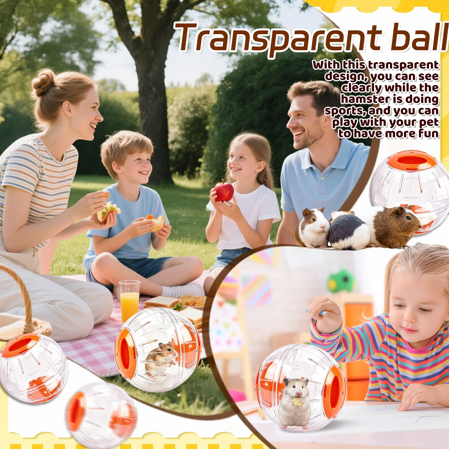Balle d'exercice Hamster 12 cm Transparent Jouet Interactif Orange