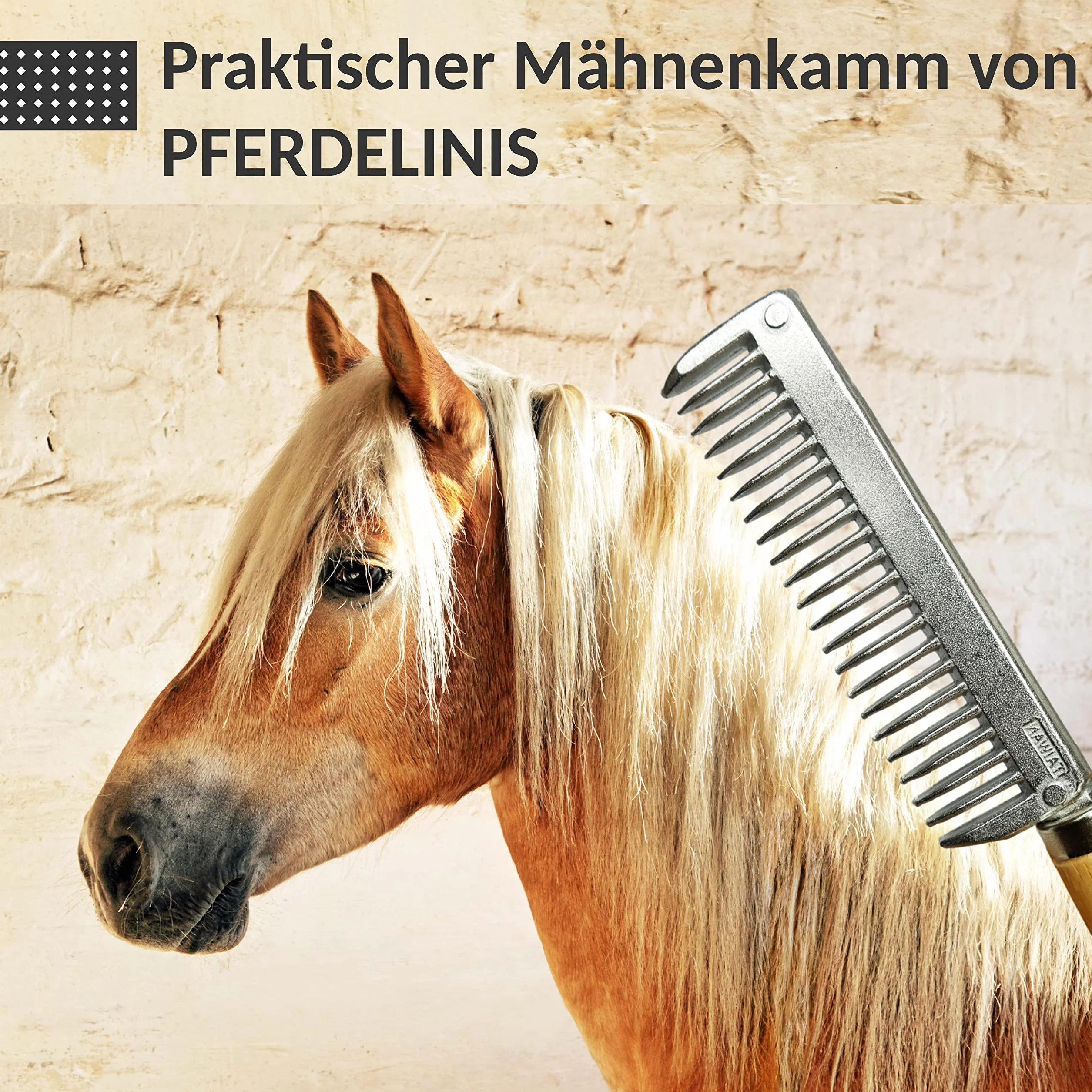 Peigne à crinière pour cheval en métal avec manche en bois