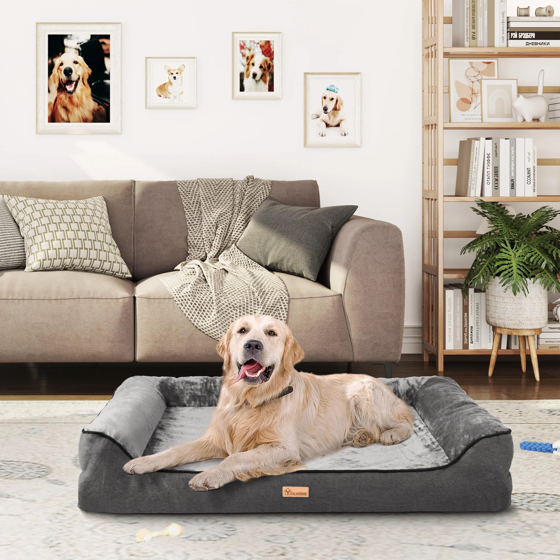 YITAHOME Panier Orthopédique pour Chien, Coussin Déhoussable Lavable, Lit Chien 135x107cm, Noir