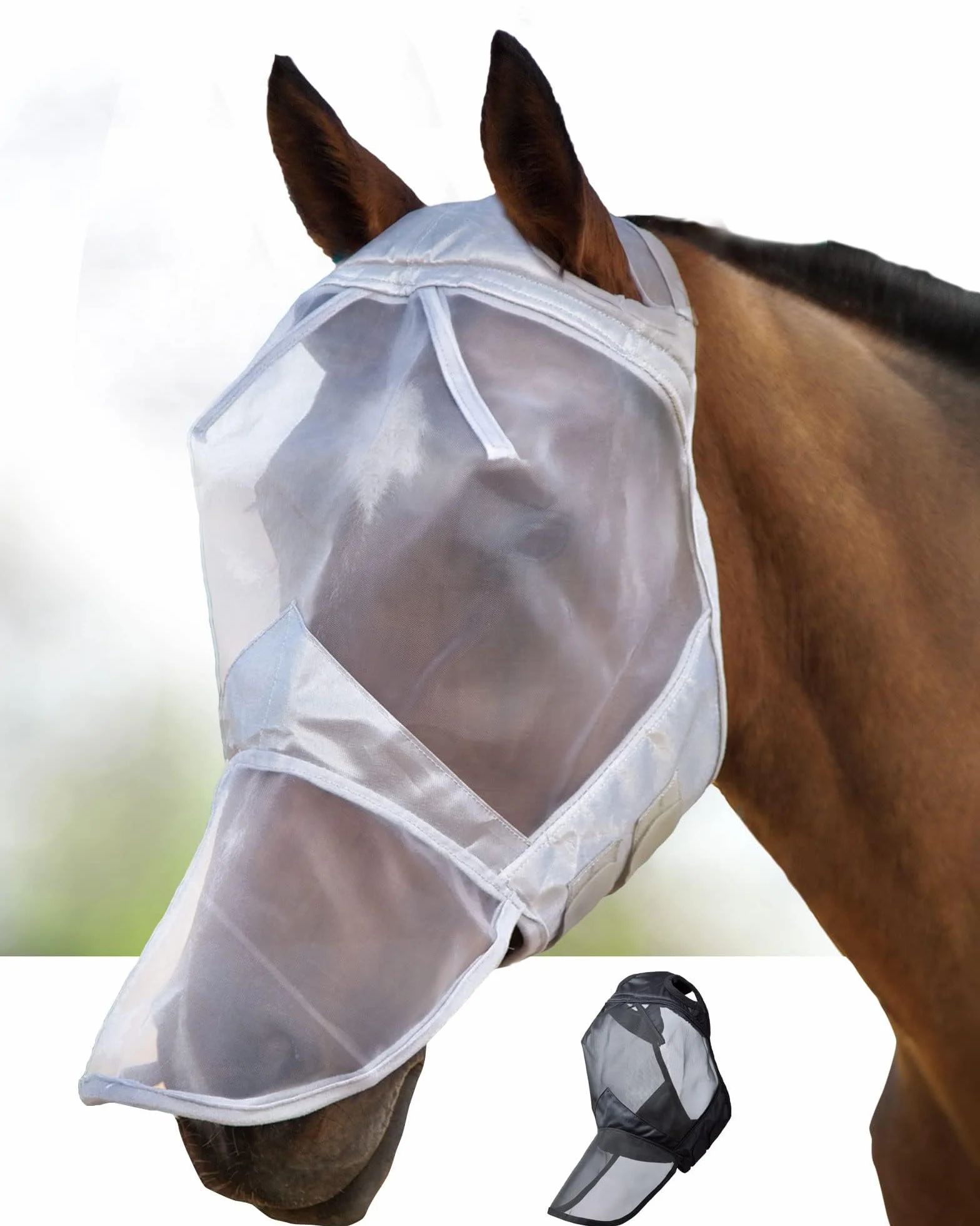 Harrison Howard CareMaster Masque Anti-Mouches Protection Anti-UV Cheval Naseaux Argent XL