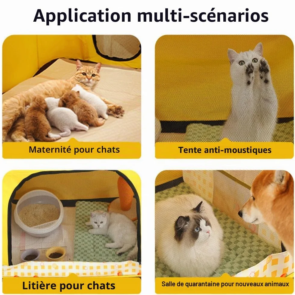 Parc pour Chien Intérieur Portable Pliable Multifonctionnel avec Fermeture éclair Jaune Taille S