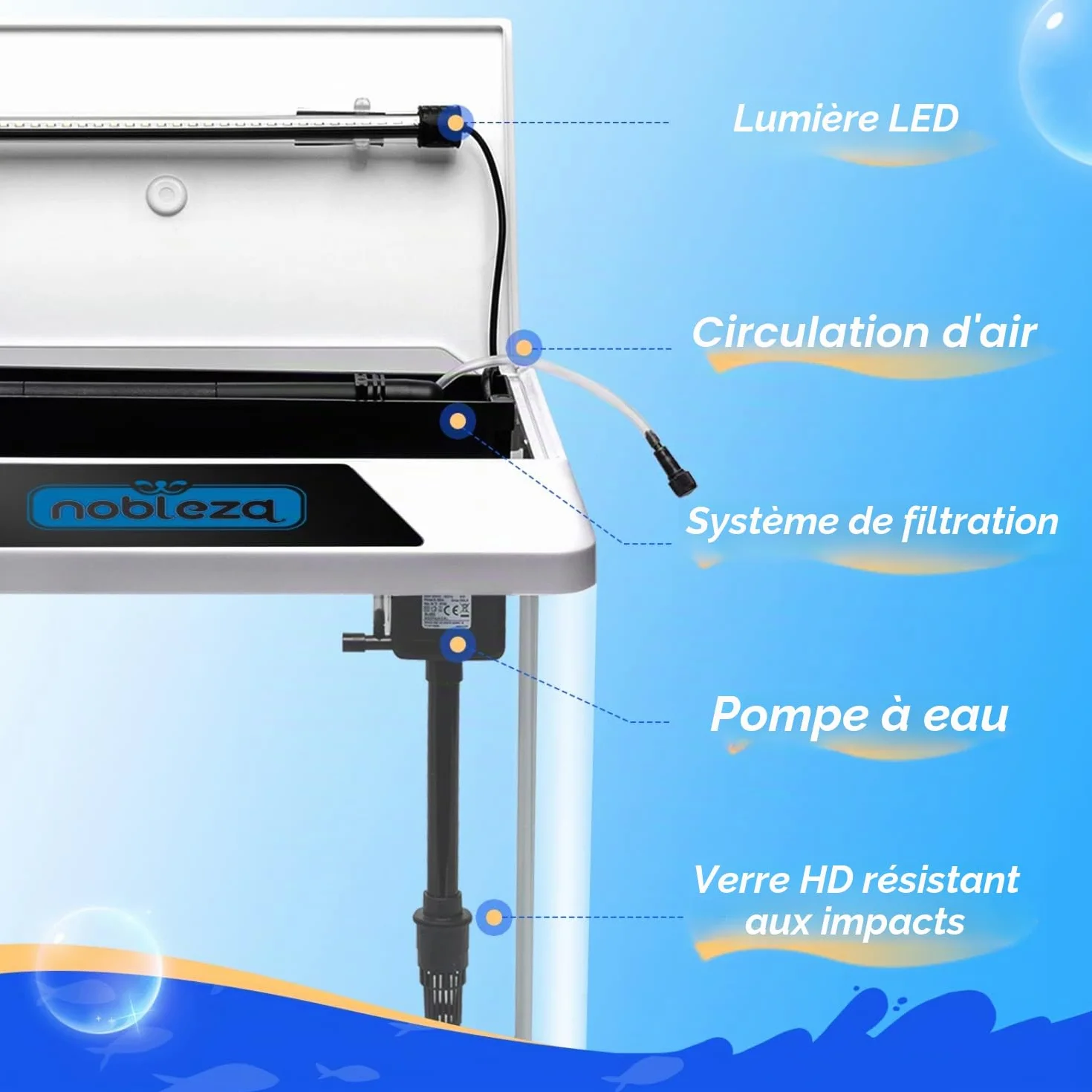 Nobleza 30L Aquarium Complet avec Filtration Intégrée LED Blanc