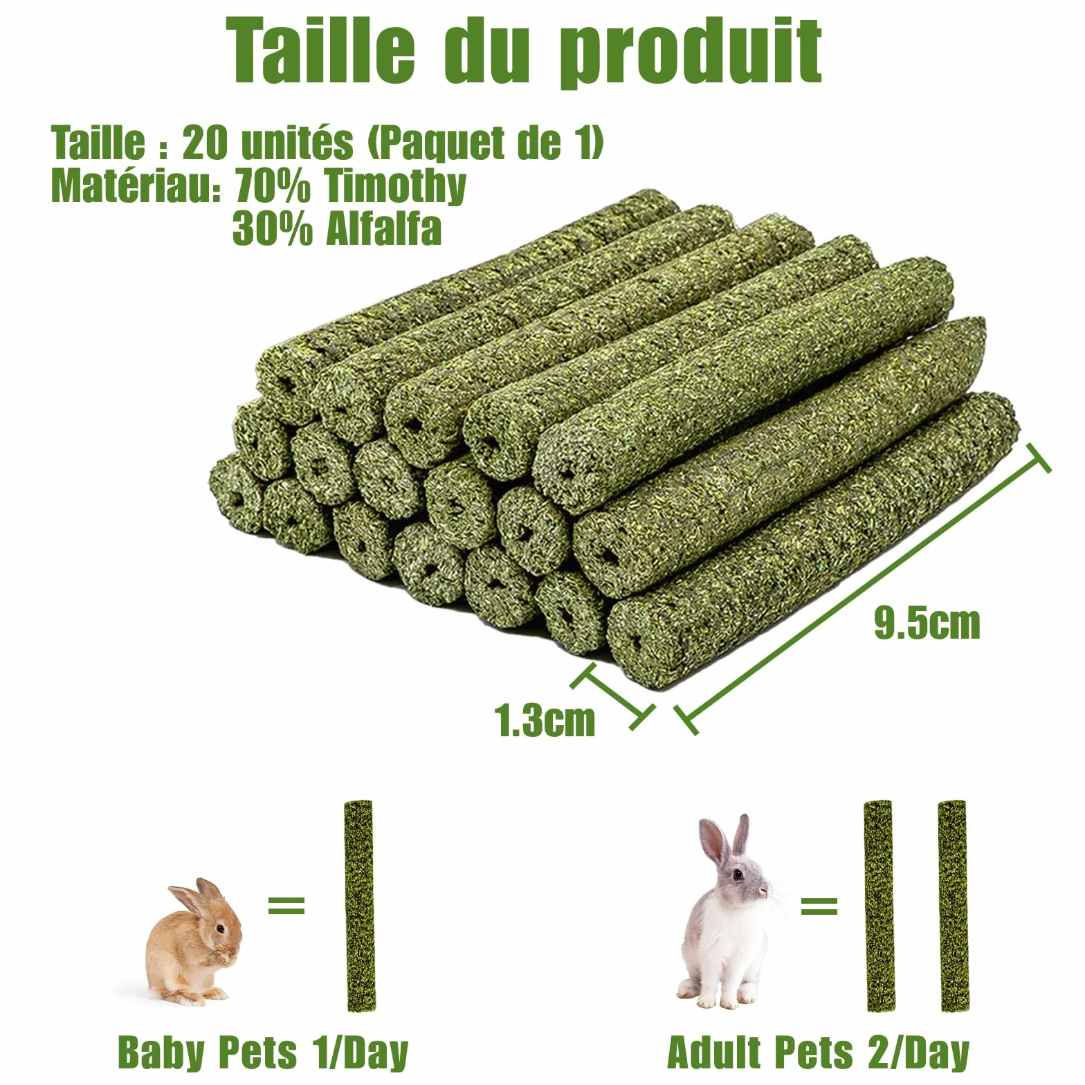 Bâtonnets de Foin Naturel Timothy pour Lapins, Chinchillas, Cochon d'Indes, Hamsters - Lot 20 Unité