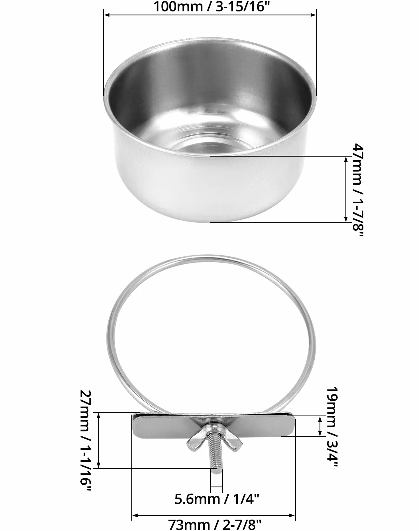 QWORK Lot de 2 Gamelles à Oiseaux en Acier Inoxydable à Suspendre, Accessoires pour Cage à Oiseaux (10 x 4,5 cm)