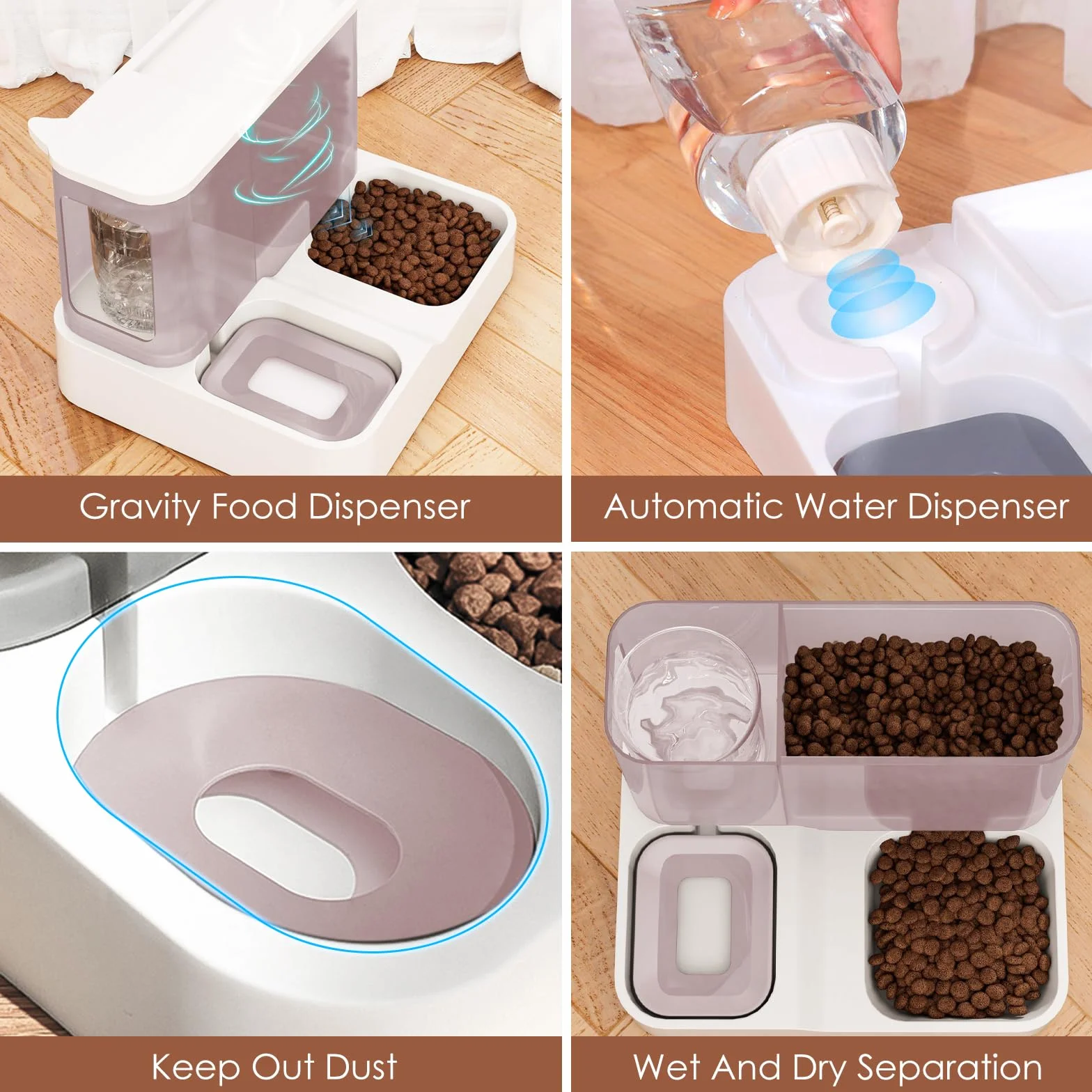 Distributeur 2 en 1 Chats Chiens Gamelle 2,8 L Abreuvoir 1 L par gravité Siphon sans BPA