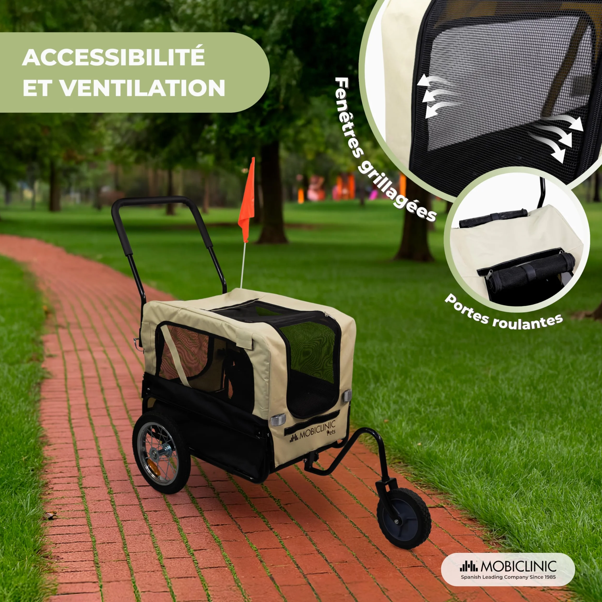 Mobiclinic® Remorque Vélo pour Chien 2 en 1, Jusqu'à 40 kg, Tissu Oxford 600D, 123x67x100 cm