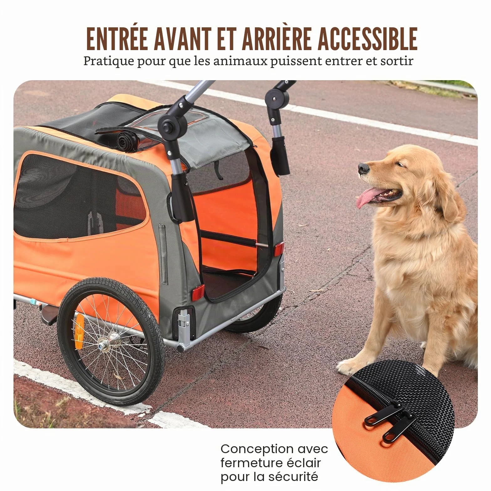VEVOR Remorque de vélo pour chien 2 en 1 poussette pour animal domestique cadre pliable 45,4 kg roues à dégagement rapide coupleur de vélo