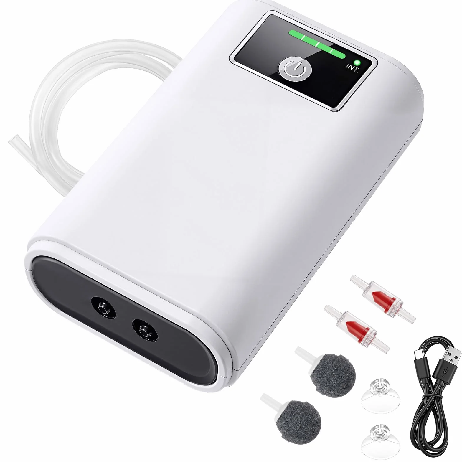 Pompe à air portable rechargeable USB pour aquarium, 2600 mAh, silencieuse, deux sorties