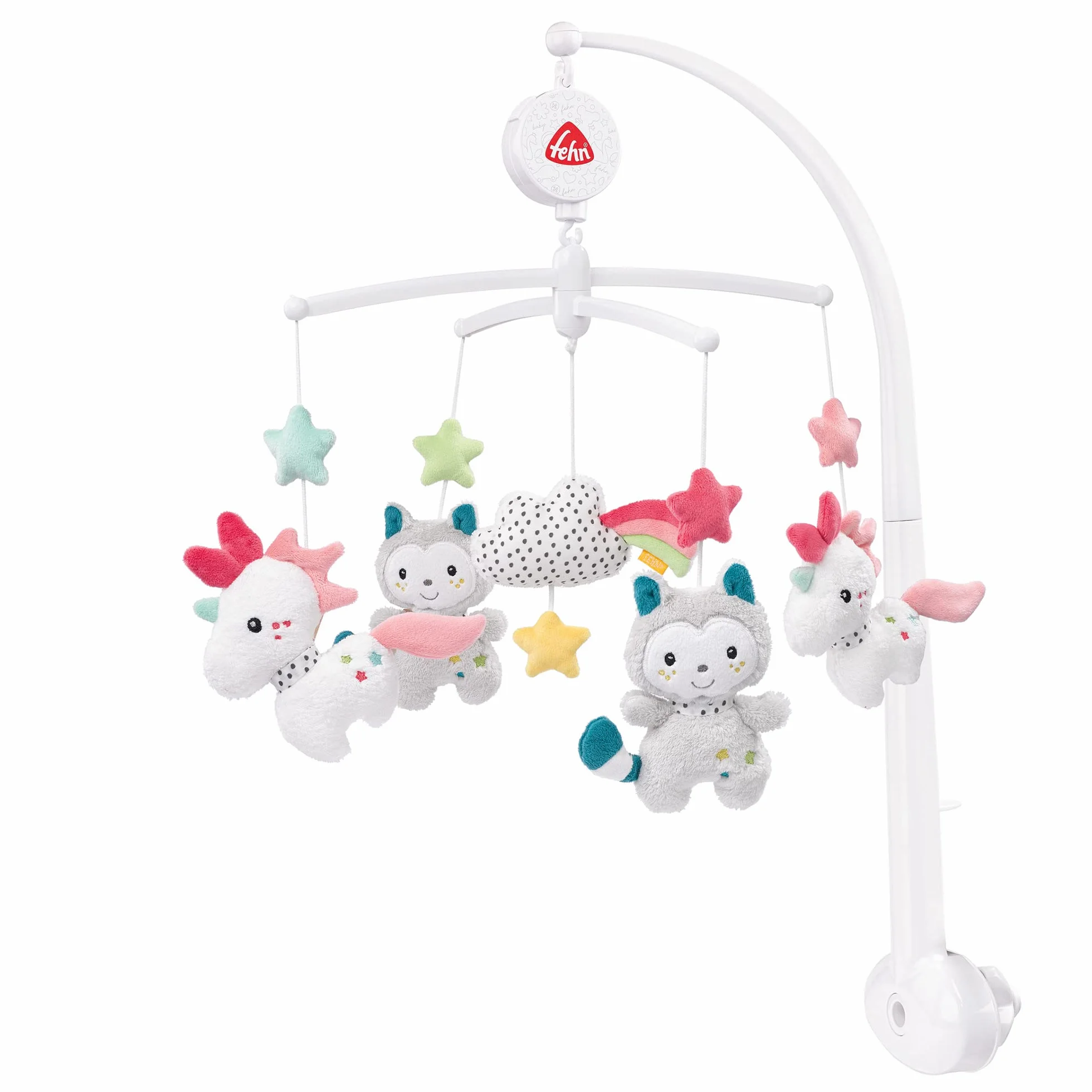 Fehn Aiko et Yuki Mobile musical pour bébé avec animaux mignons Mélodie Berceuse de Mozart – Jouet musical mobile 0-5 mois