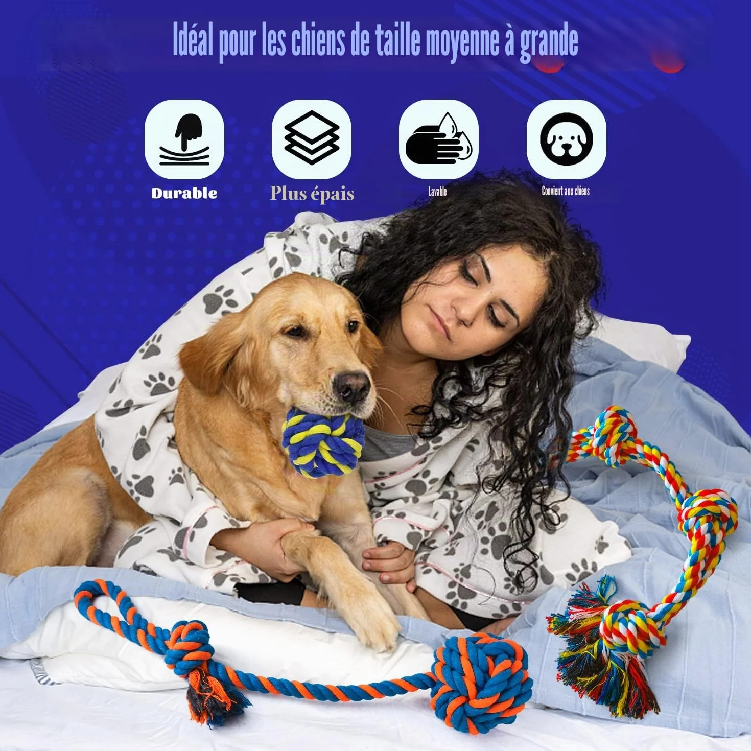 Jouets en Corde pour Chien XL (extrêmement durables et Solides) pour Chiens de Grande et Moyenne Taille - Jouets DE Chien Extra Grands pour Les CHEWERS agressifs