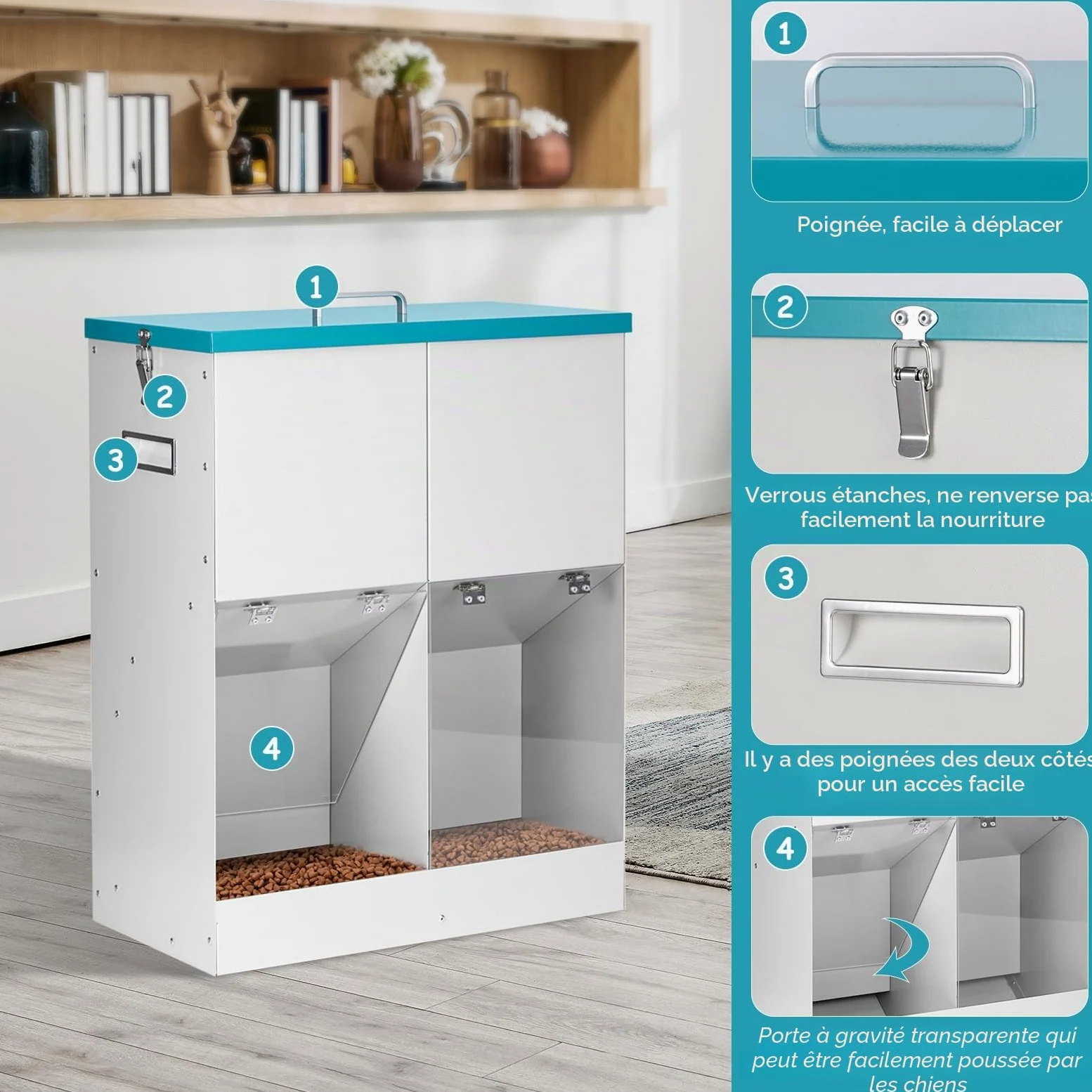 Mangeoire Automatique pour 2 Chiens, Distributeur de Nourriture Galvanisé d'une Capacité de 46lbs, Double Mangeoire pour Animaux de Compagnie pour L'extérieur et L'intérieur
