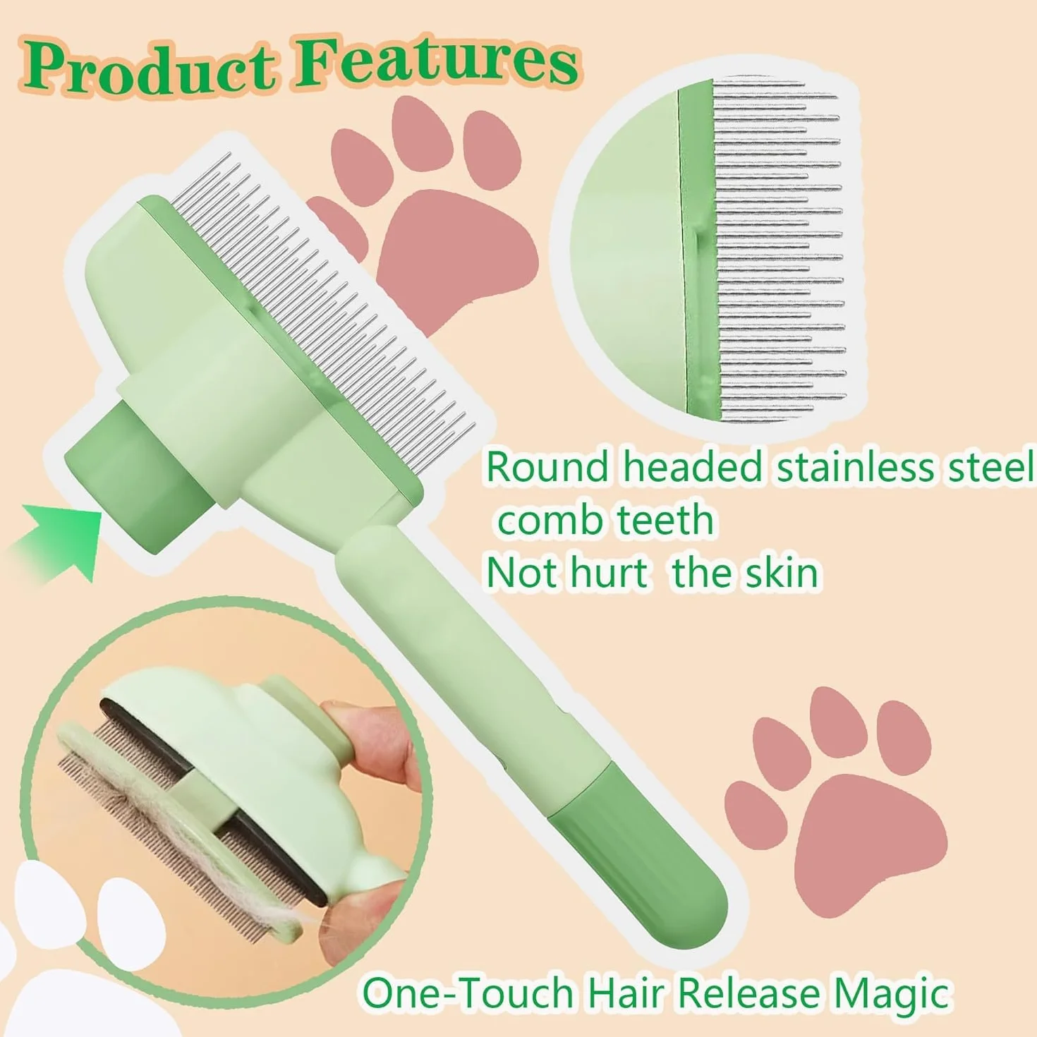 Brosse Sous Poil pour Chien et Chat, Peigne Autonettoyant Anti Puces en Acier avec Bouton