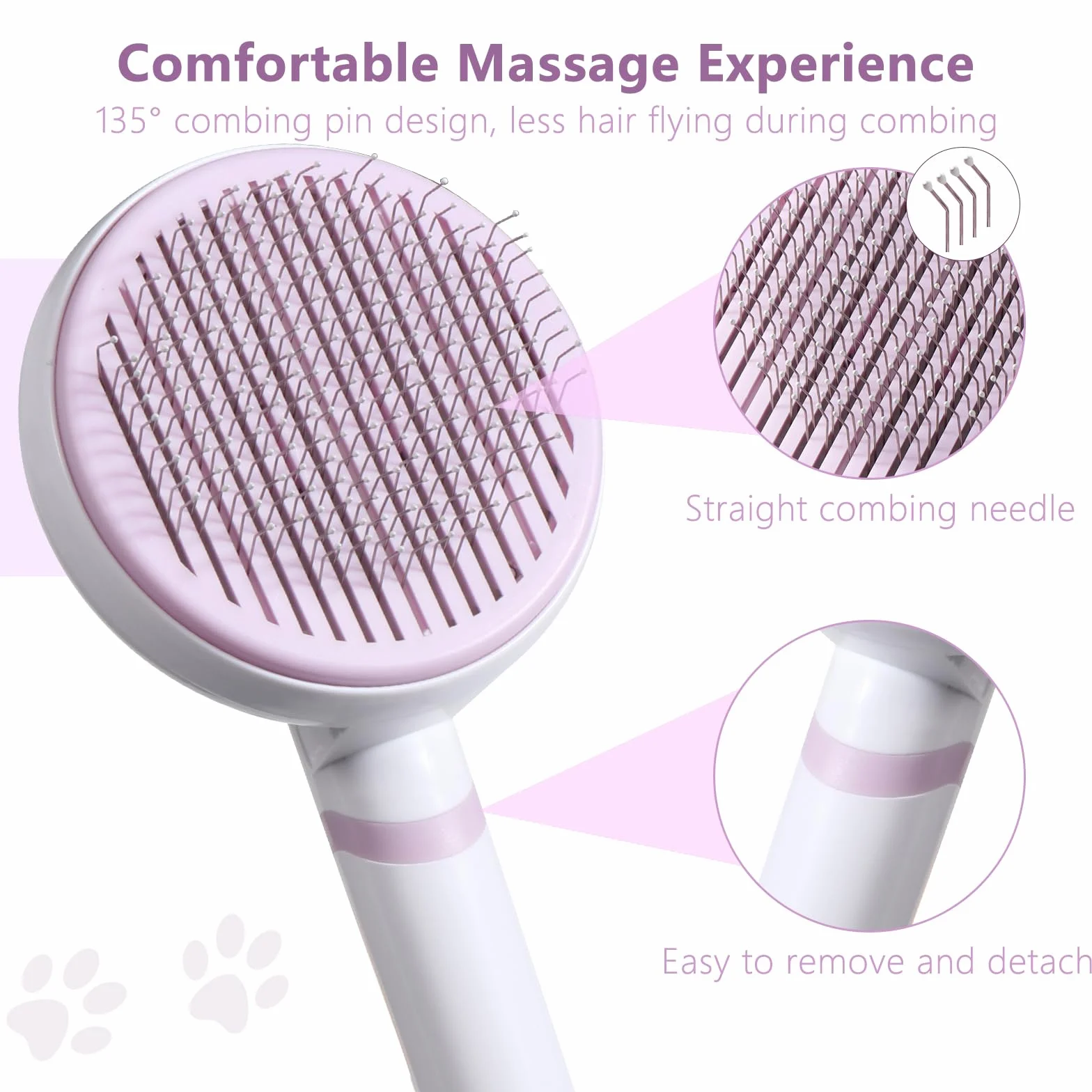 Brosse Chat Anti-Poils Poignée Amovible Toilettage Chats Poils Longs/Courts Violet