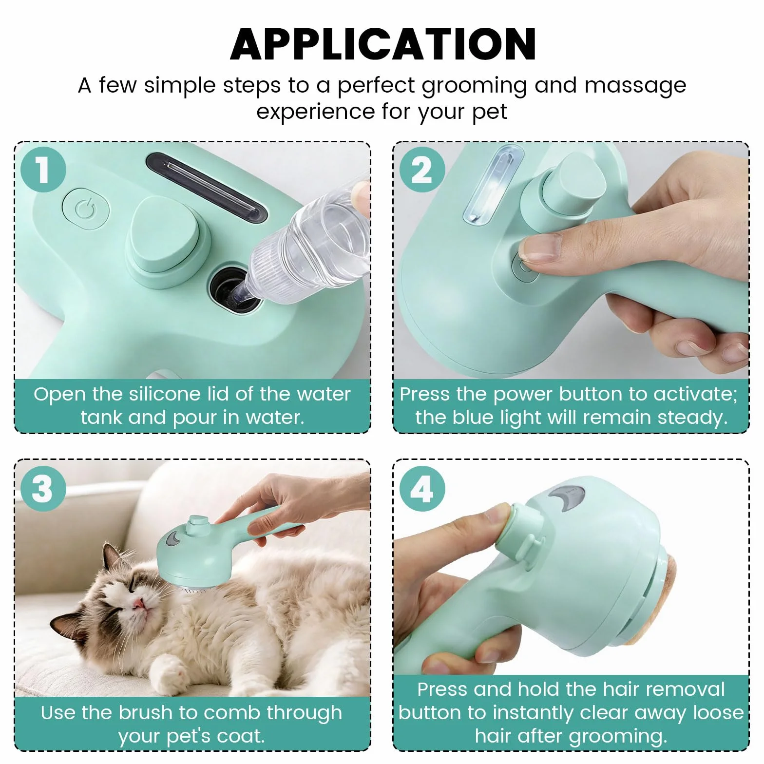 Brosse Autonettoyante pour Poils pour Chien Chat Animaux Peigne Multifonctionnel à Vapeur Vert