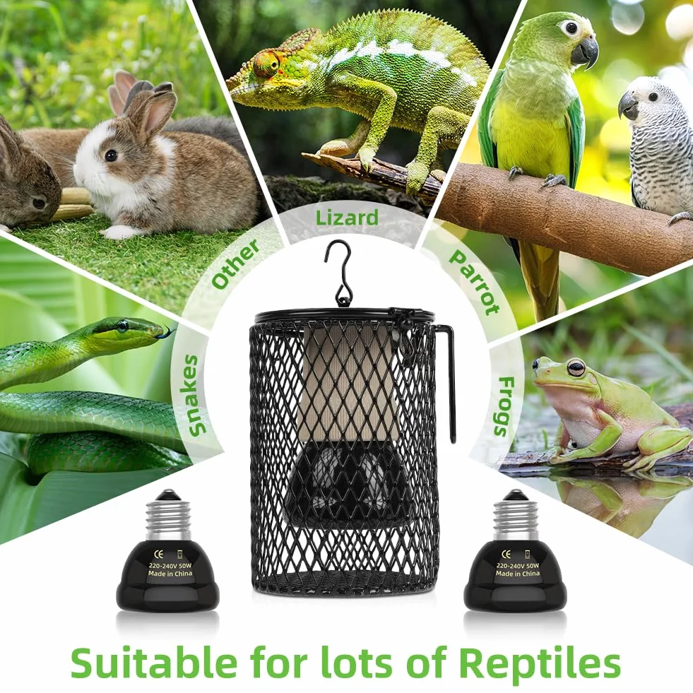 Lampe Chauffante Terrarium 50W E27 avec Cage pour Reptiles, Tortue, Serpent, Lézard