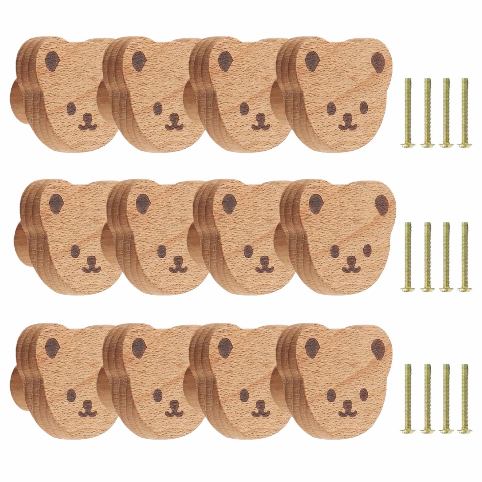 Boutons de Tiroir en Bois Forme d'Ours 12 Pièces Poignées de Meubles Naturel pour Armoire Commode