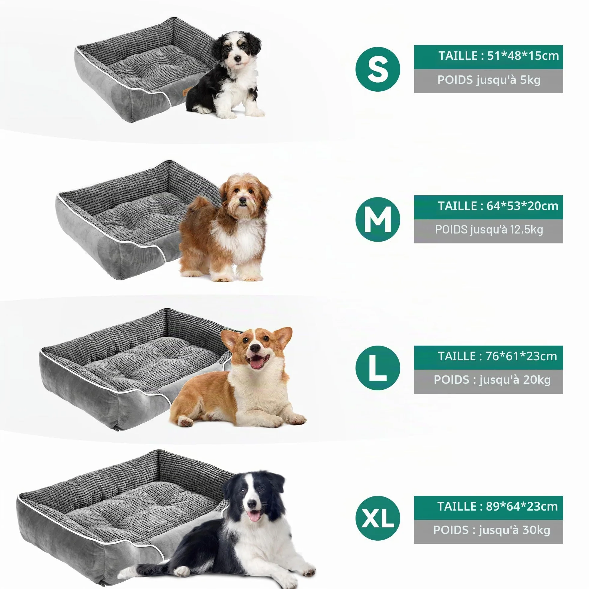 YITAHOME Panier Orthopédique pour Chien 51x48cm Gris Matelas Lavable