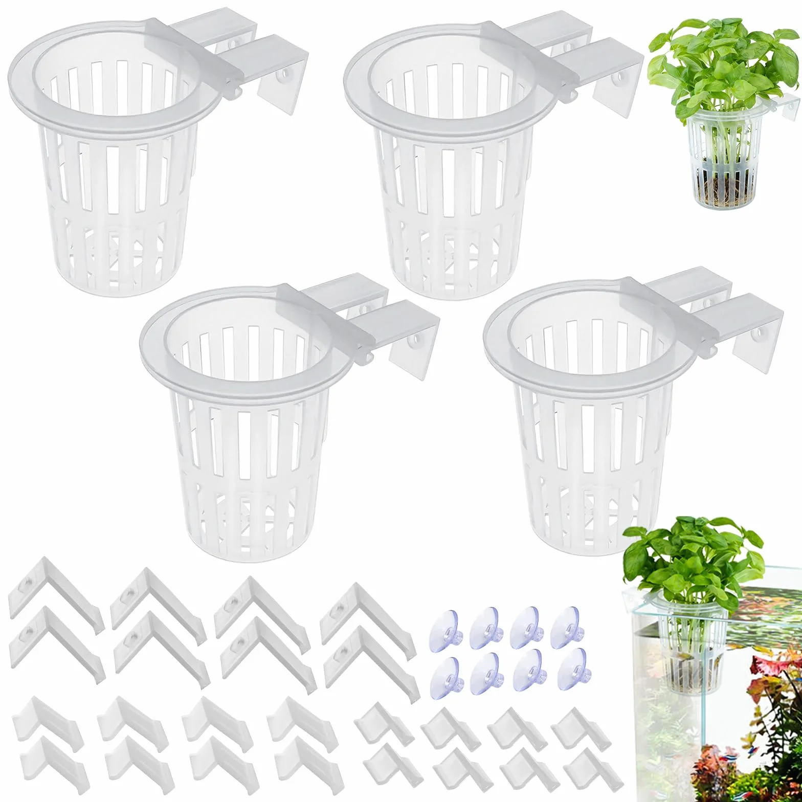 Support de plantes d'aquarium avec ventouses, culture aquaponique et accessoires