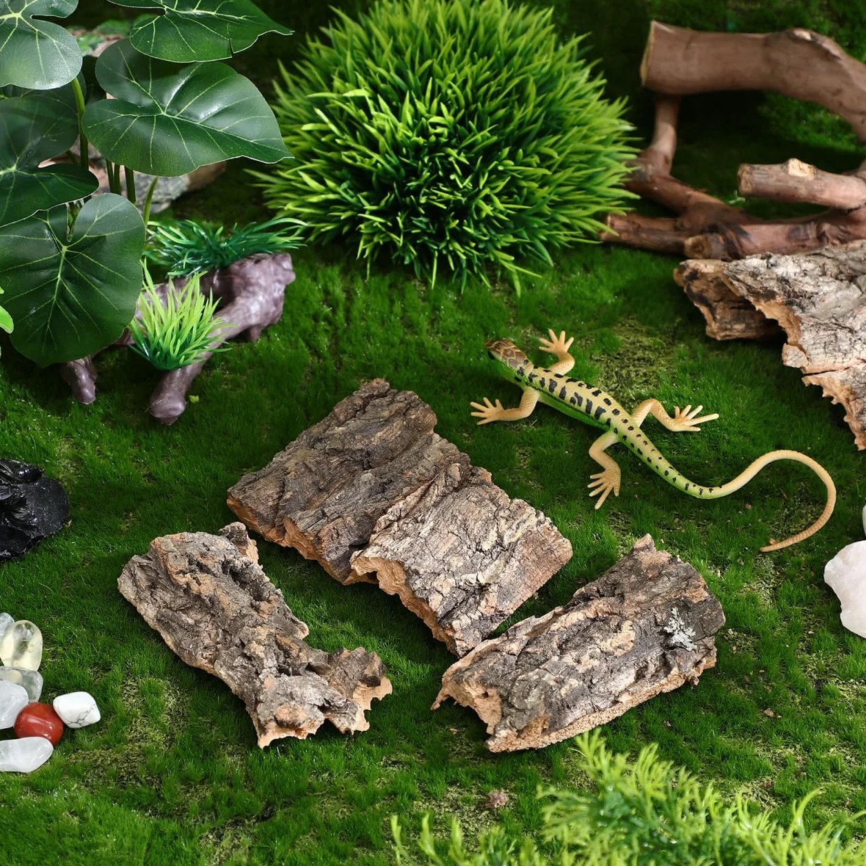POPETPOP Lot de 10 Décors en Écorce d'arbre pour Terrarium Reptiles Lézards Tortues 3.94x3.54x0.20In