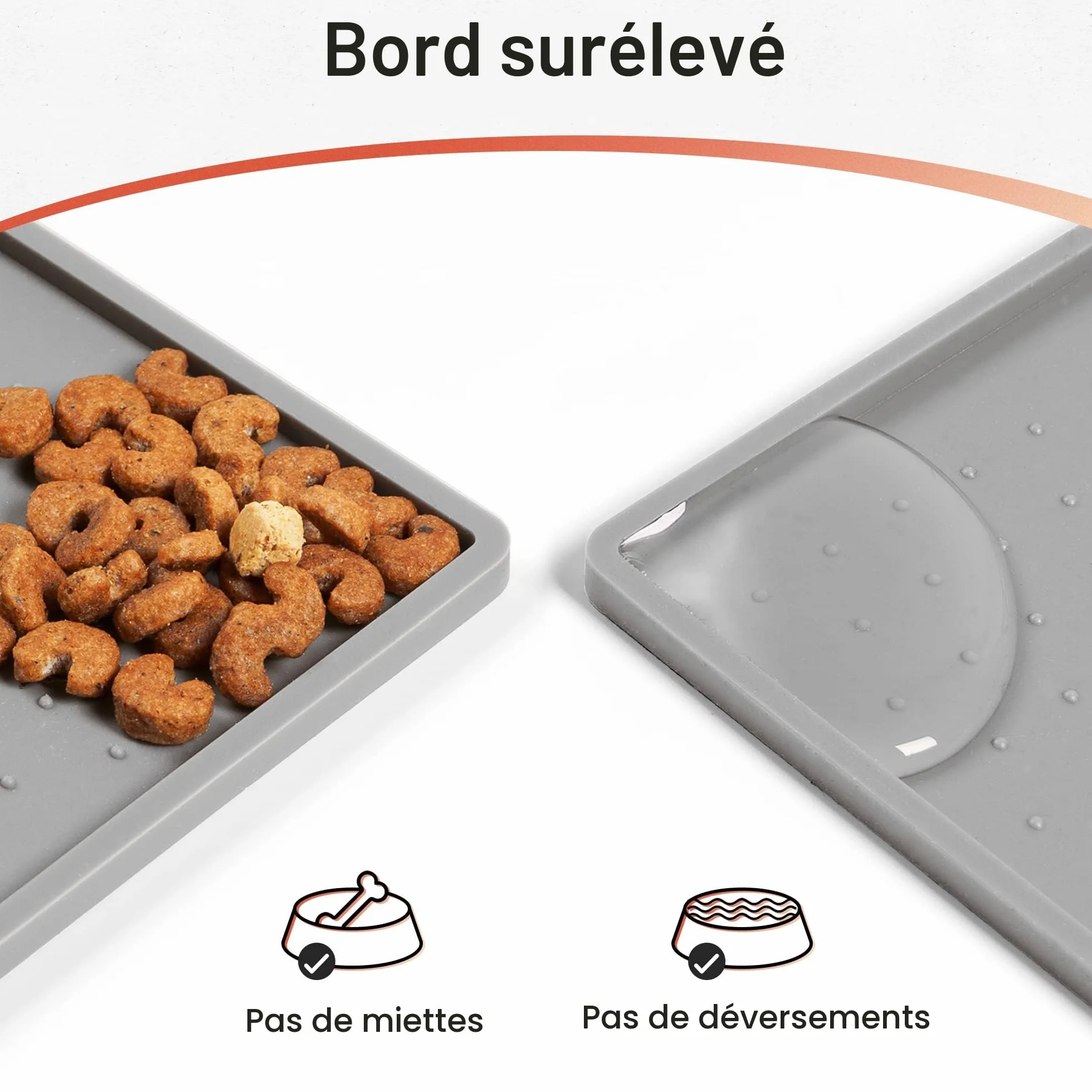 Conlun Tapis de Nourriture pour Chien et Chat de Silicone, Design antidérapant, Bord surélevé pour éviter Que l'eau ou la Nourriture ne se renverse, Passe au Lave-Vaisselle, Facile à Nettoyer