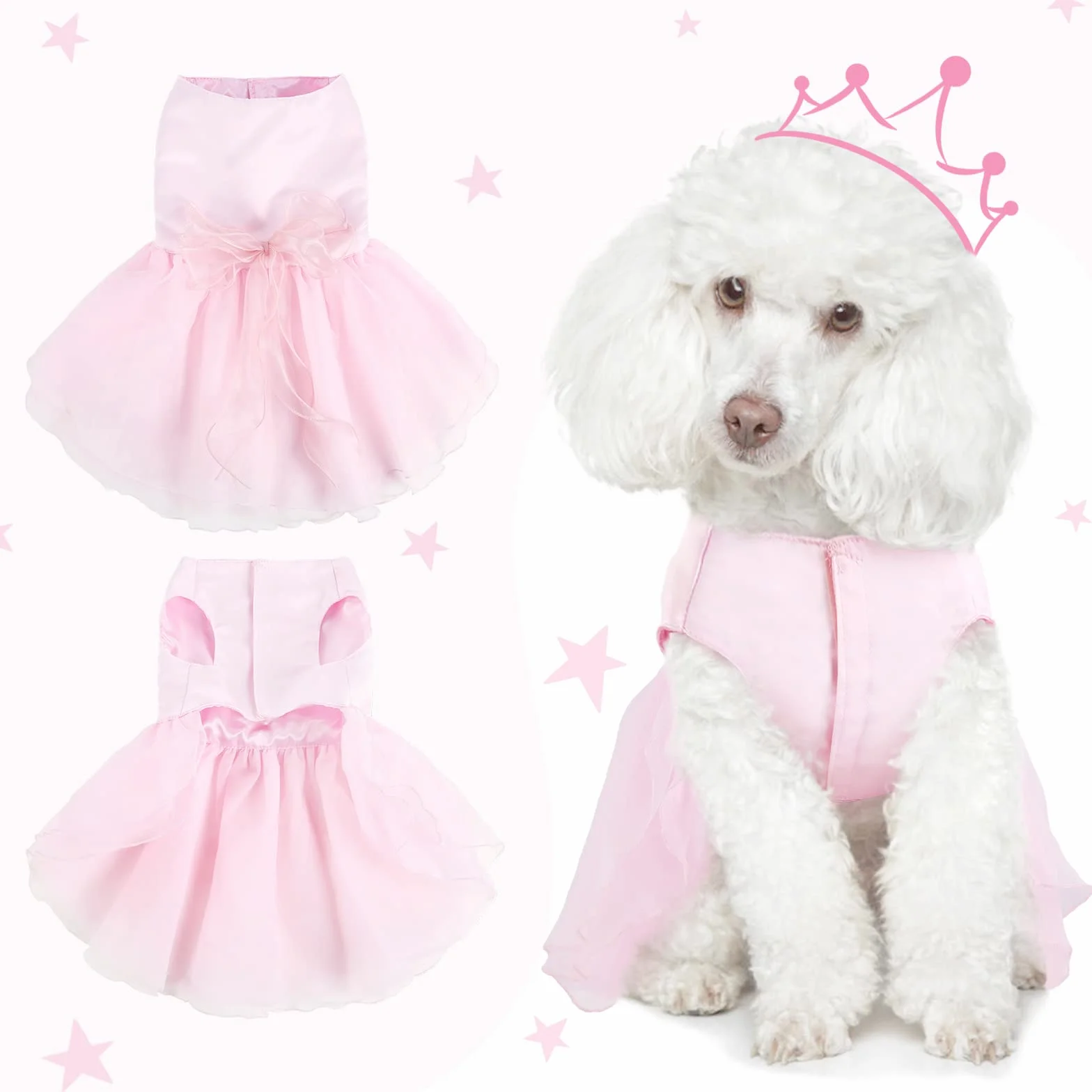 Robe pour Chien Luxe Jupe pour Chiot Princesse Robes d'Été Costume Mariage Noeud Papillon Rose L
