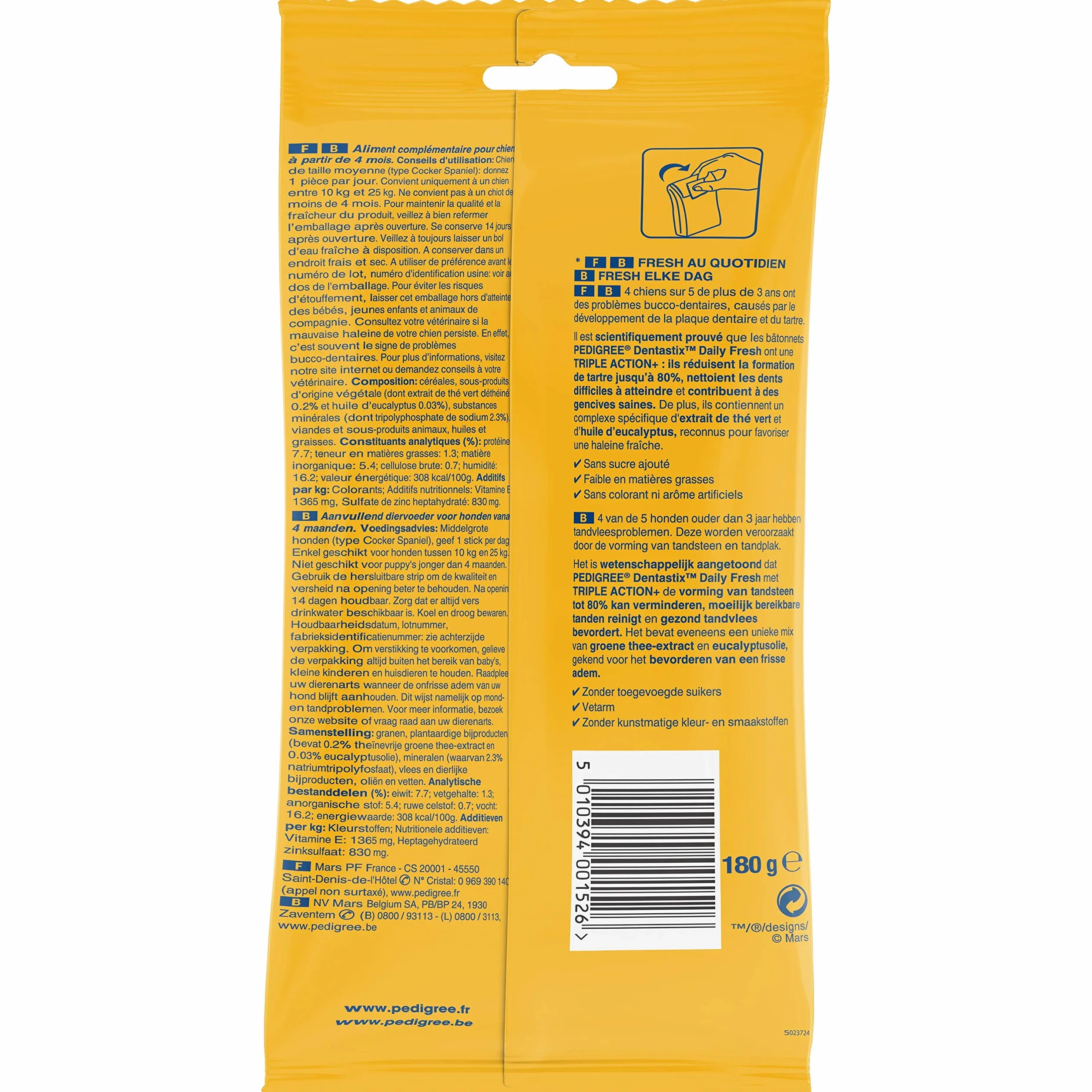 Pedigree Dentastix Fresh Friandises pour chien moyen, 7 bâtonnets hygiène bucco-dentaire 200 g