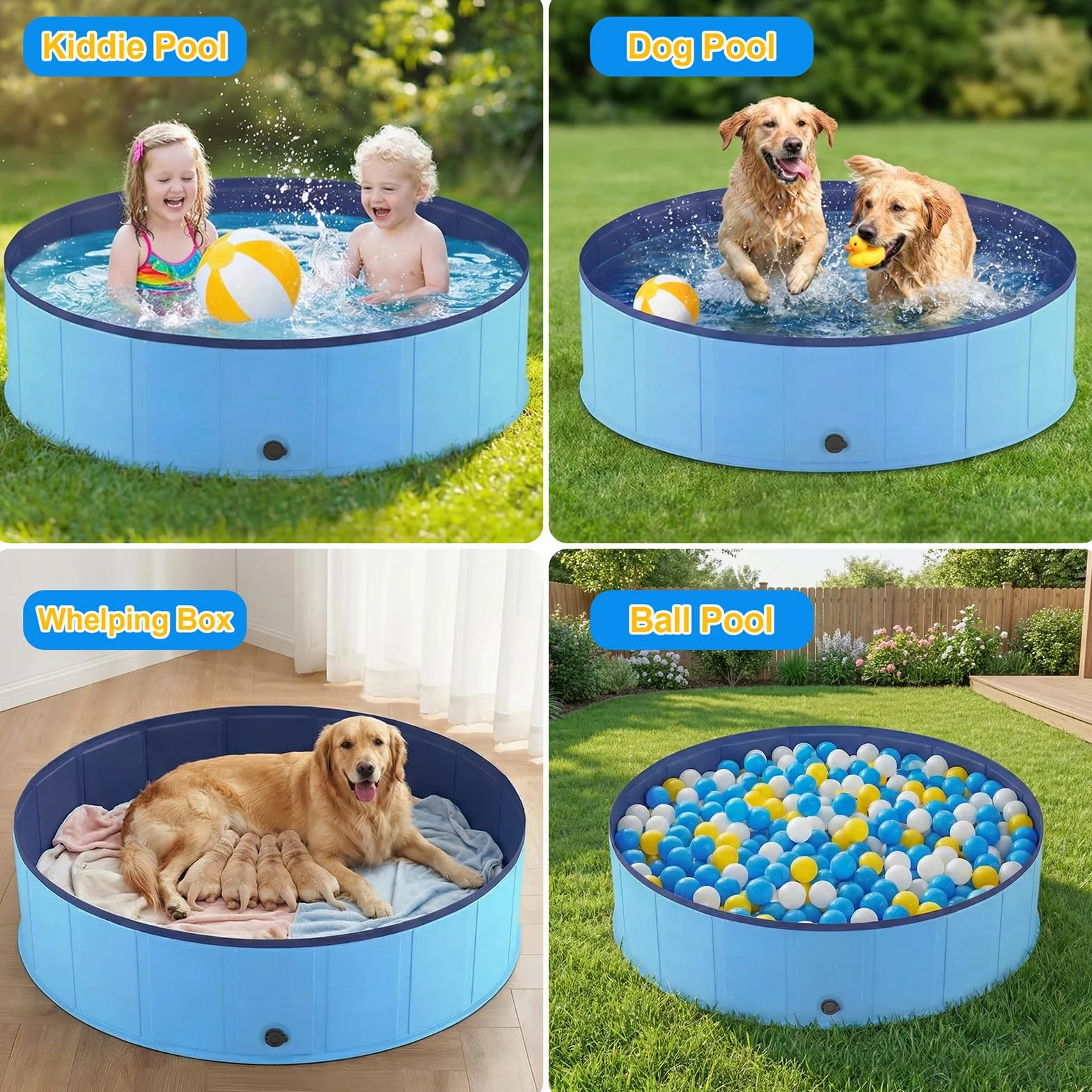 Piscine Chien Pliable 120x30cm PVC Antidérapant Portable Bleu
