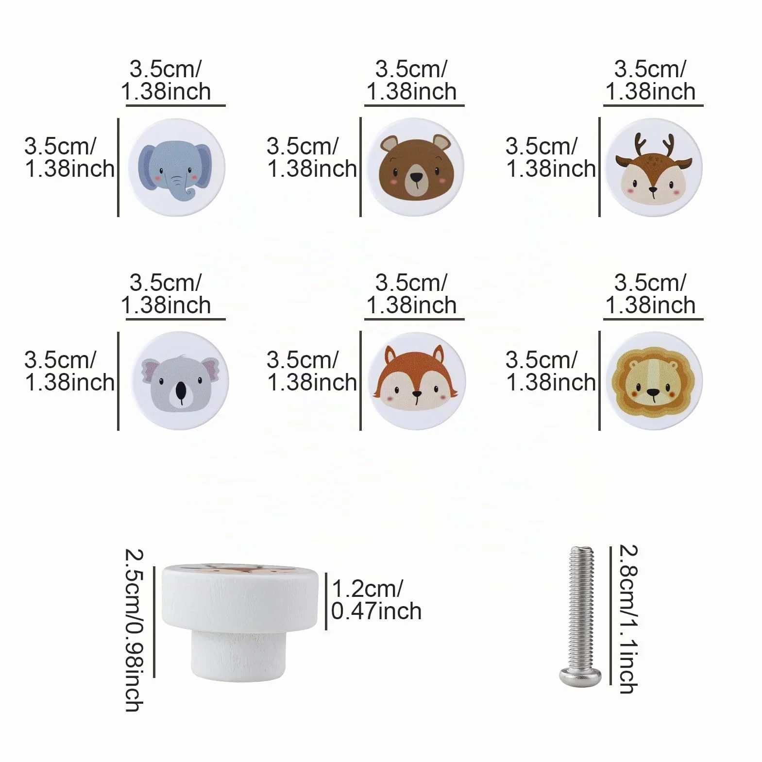 Boutons de Tiroir Enfant en Bois 35mm Rond avec Vis pour Armoire Poignée de Porte Blanc