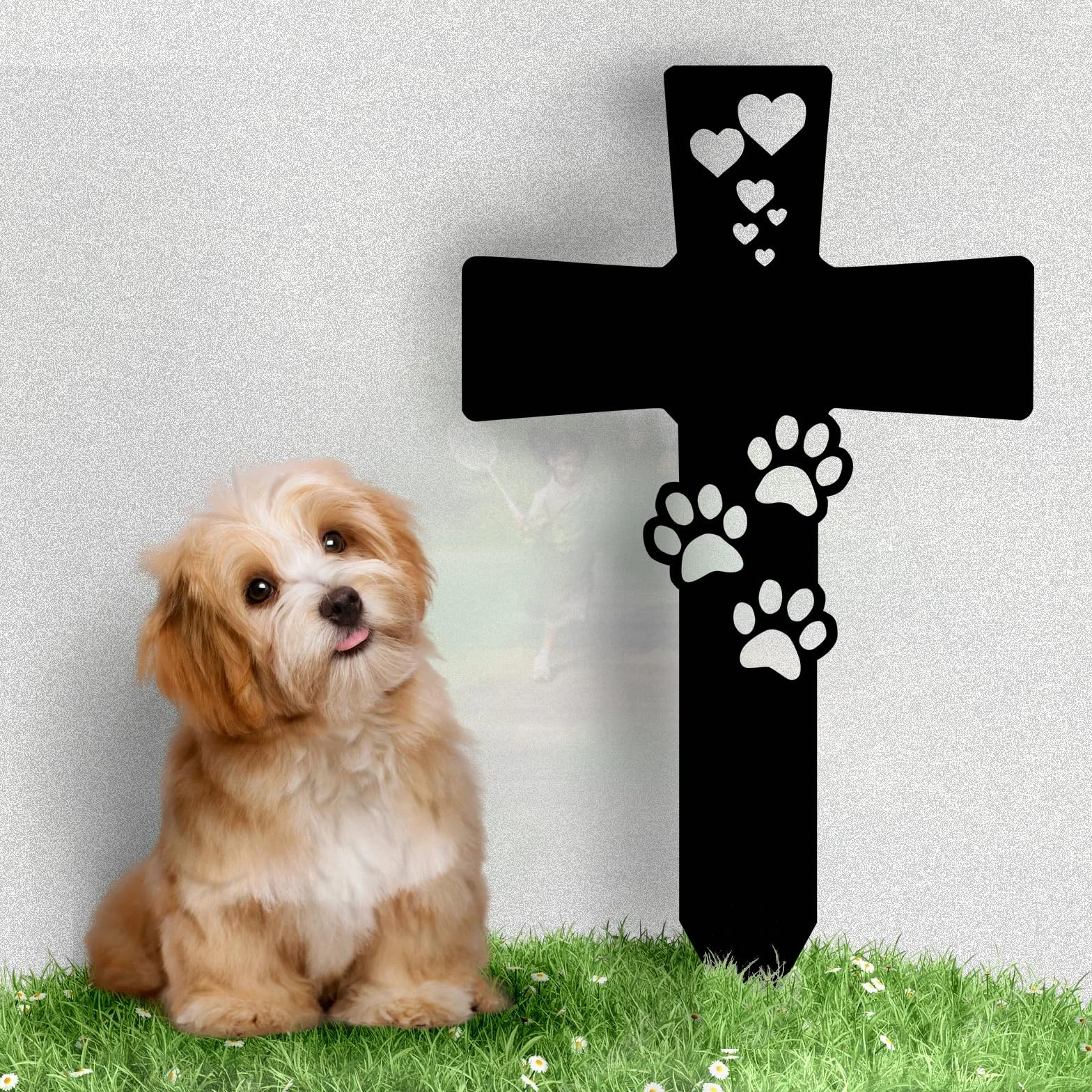 Pierre tombale personnalisée pour Animaux - Croix funéraire avec Gravure - Décoration pour Chien ou Chat - Nom, Date