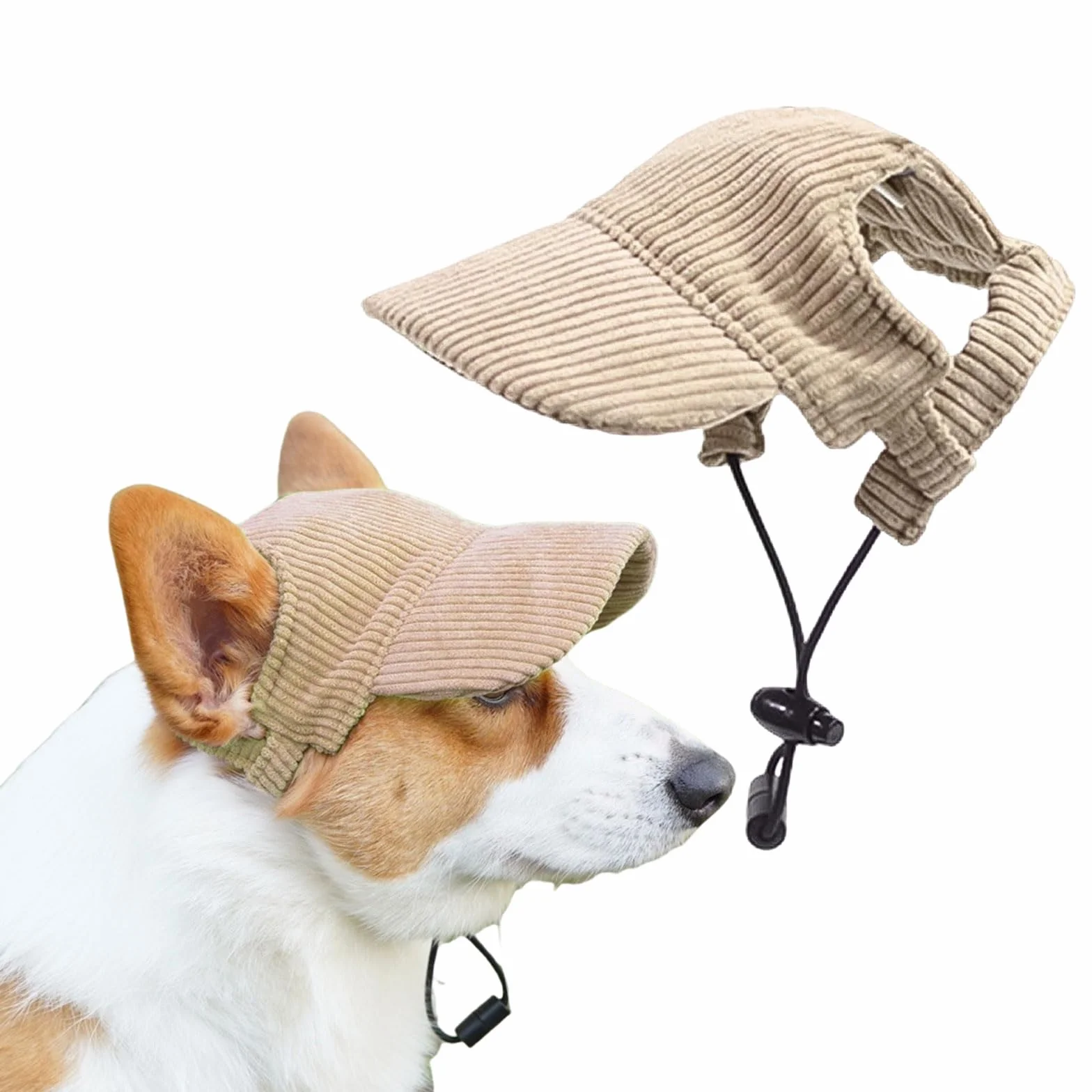 Casquette de baseball chien réglable protection solaire trous oreilles kaki taille XS