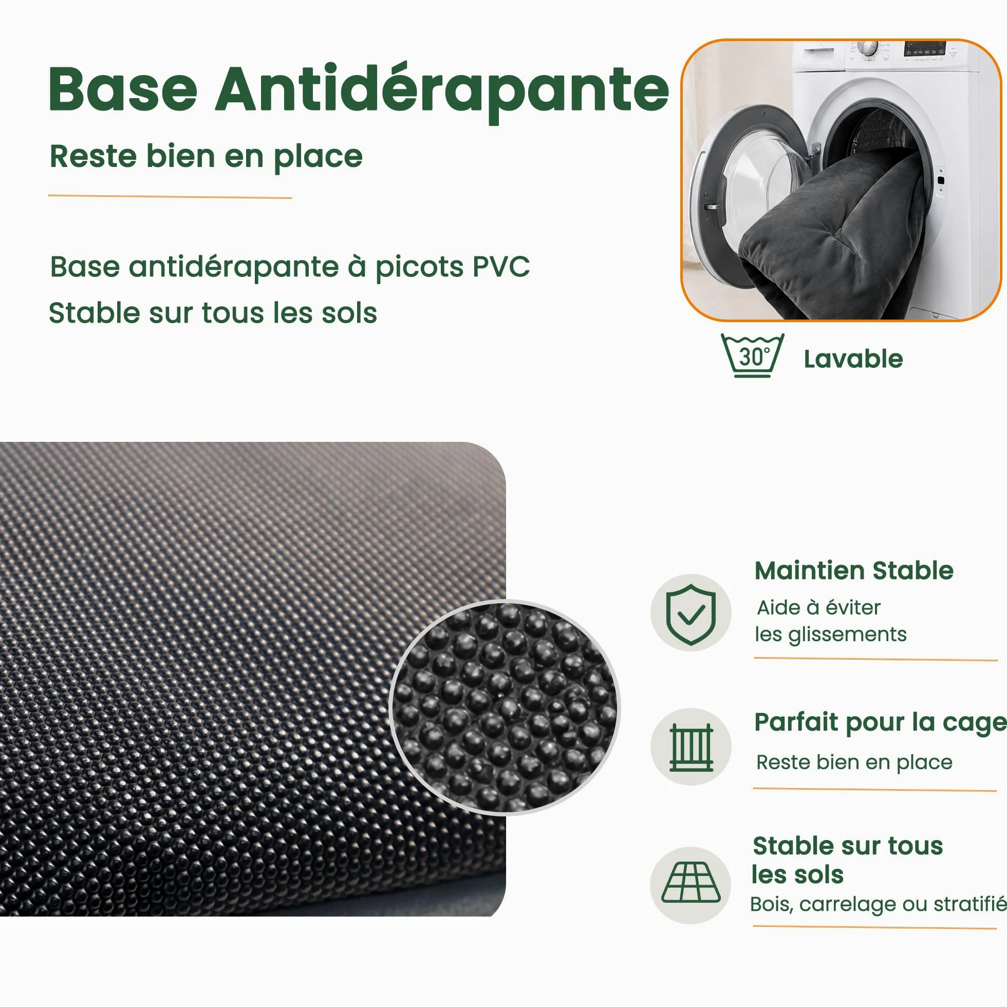 RovePad Cozy Tapis pour cage pour chien - 6 cm d'épaisseur - En velours - Dessous antidérapant en PVC - Lavable - Gris - Taille M