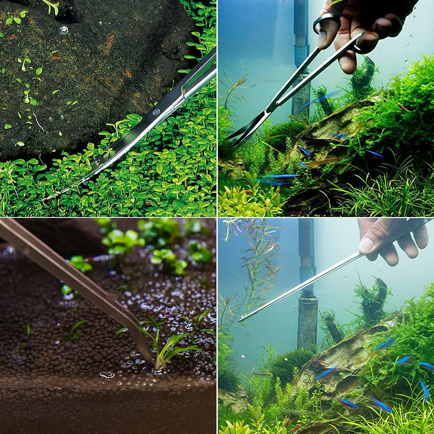 Czemo Aquarium Aquascaping Kit 4 en 1 Outils Set Poisson Starter Kits, Pinces à épiler, Ciseaux, Spatule