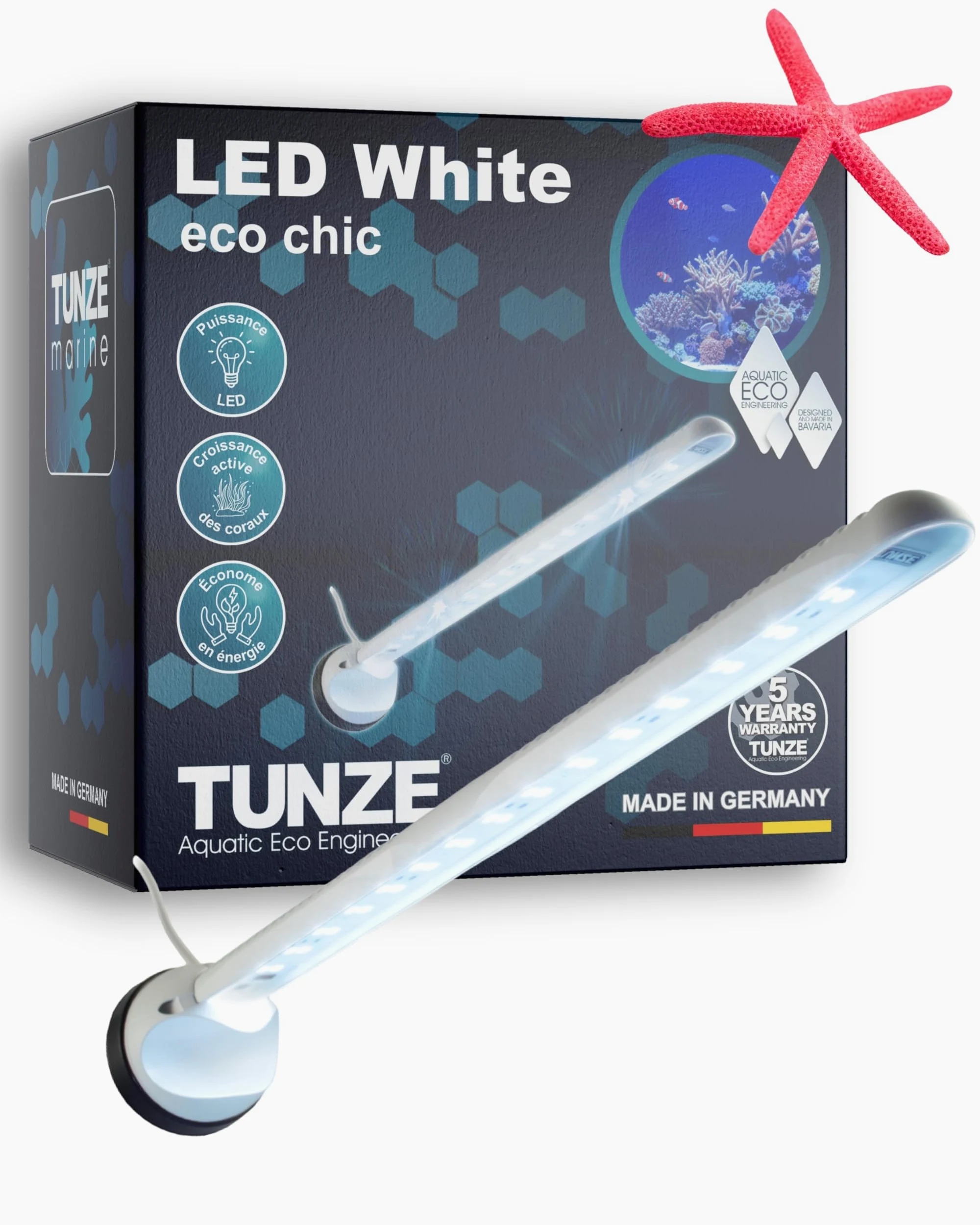 Tunze LED white eco chic I LED-Leuchte für Korallenwachstum I Aquarienleuchte für Süß- & Meerwasseraquarien I inkl. Magnet Holder I Optimal als Unterwasser Pflanzenlicht & Beleuchtung für Becken