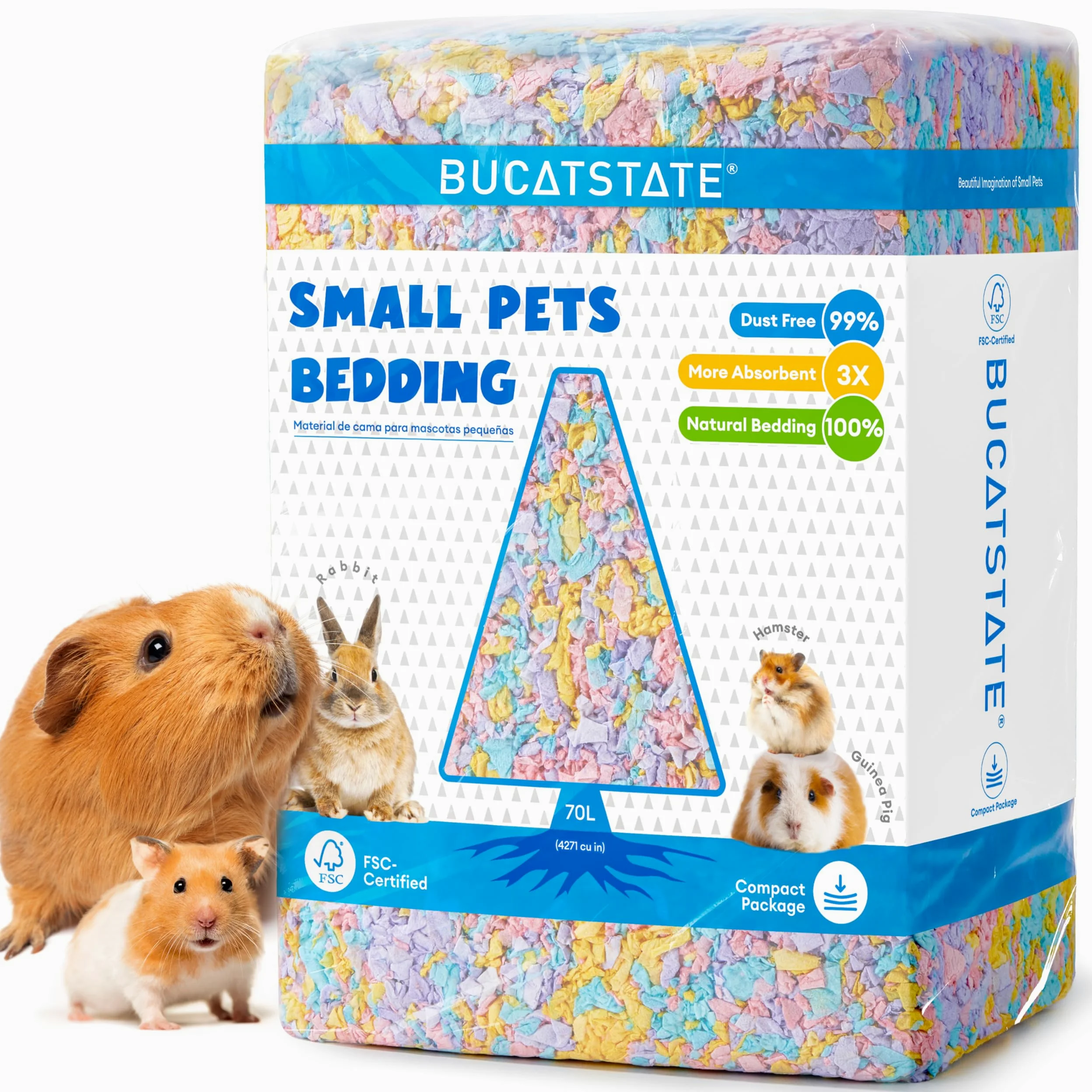 BUCATSTATE Litière en papier pour hamster - 70 l - Particulièrement absorbante et 99,9 % sans poussière - Pour cochons d'Inde, lapins, animaux domestiques, souris, gerbilles, rongeurs