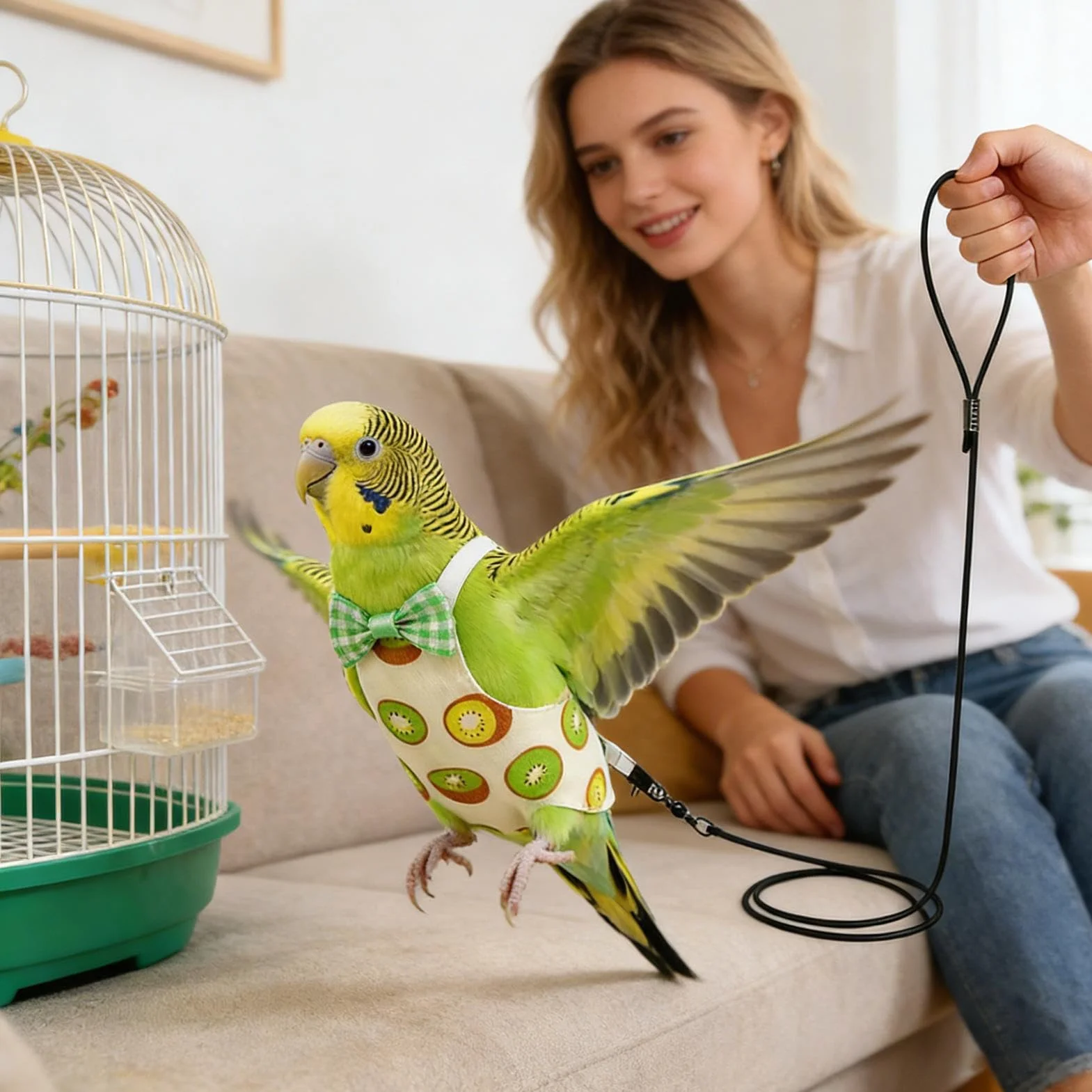 Harnais à couches pour oiseaux confortable respirant corde entraînement perroquet aras moineaux perruches inséparables calopsittes
