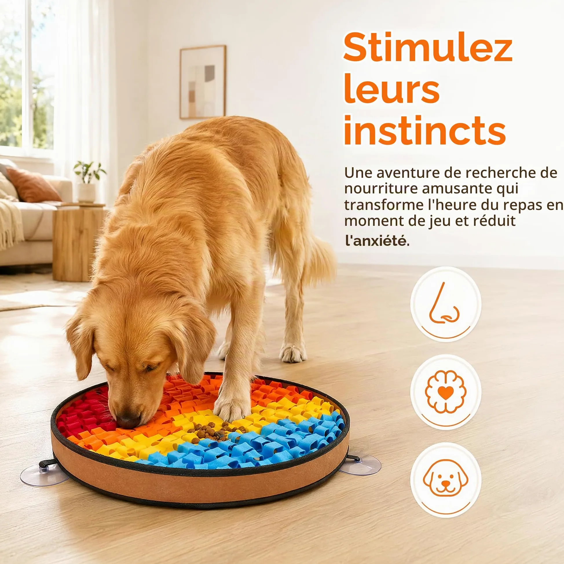 Tapis de Fouille Chien, 48cm Tapis de Léchage Chien avec Ventouses et Base Antidérapante, Tapis d'alimentation Lente en Feutre, Jeu d'Éveil pour Stimulation Mentale et Réduction du Stress