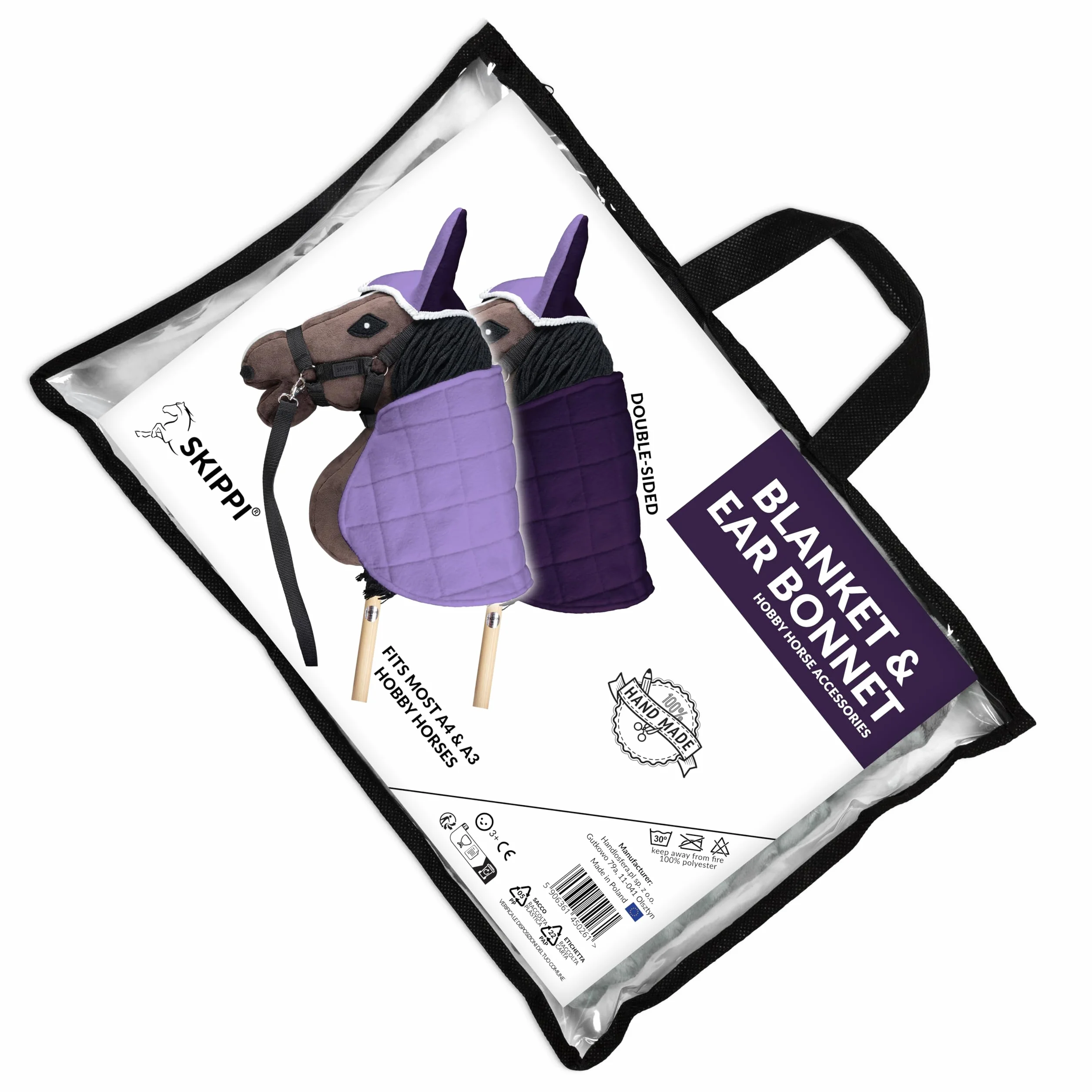 SKIPPI Couverture Réversible et Bonnet Anti Mouches pour Hobby Horse - Bruyère et Prune, Accessoire Tête de Cheval