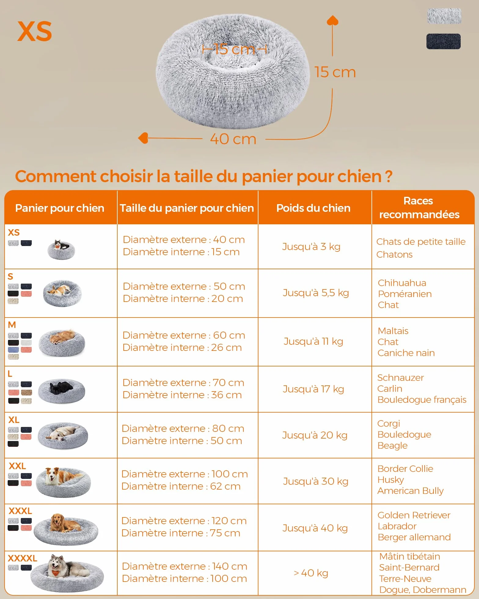 Feandrea Panier pour Chien Lit Ronde Forme Beignet Canapé Coussin Amovible Lavable Tissu Peluche Doux Ø40 cm Gris Ombré