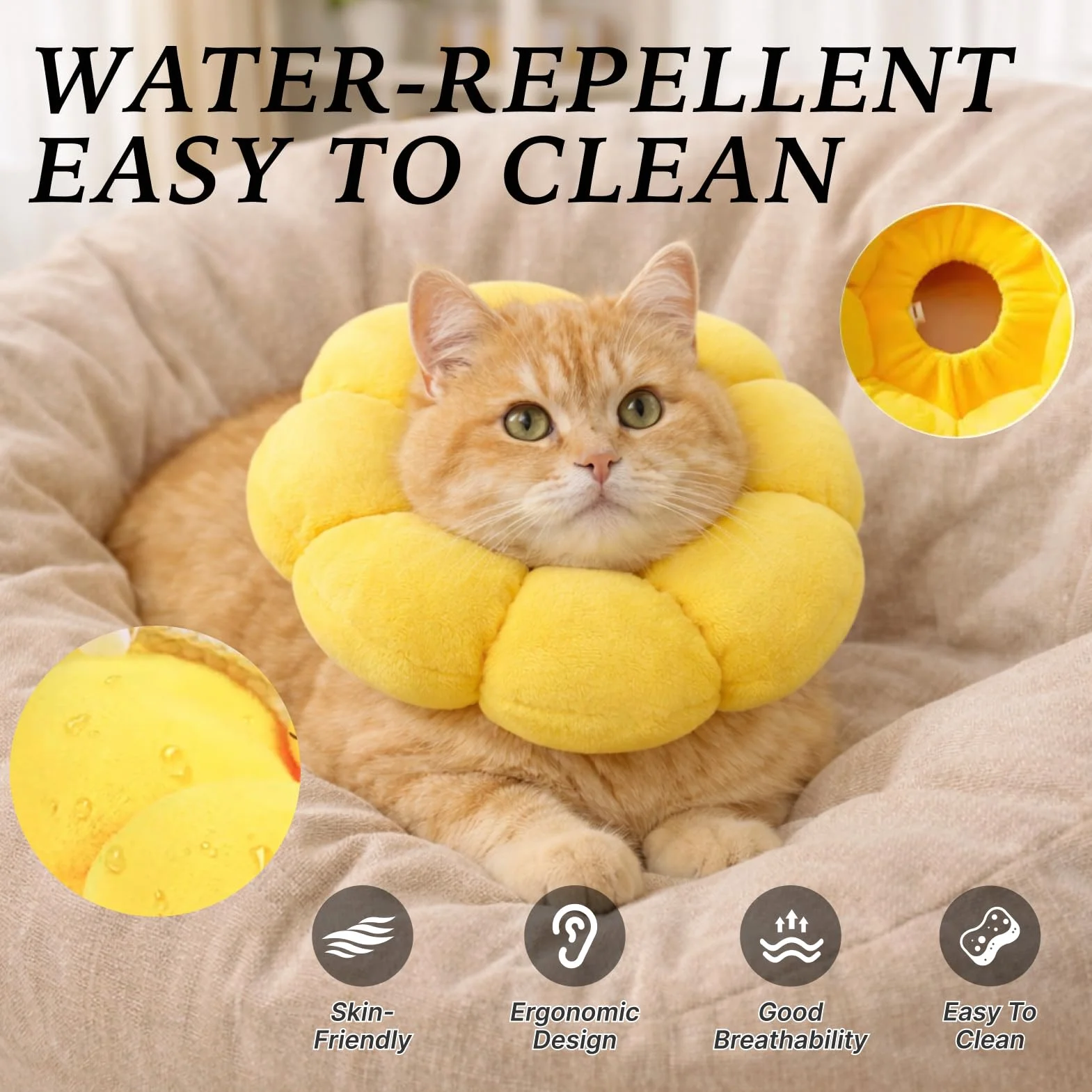 Collerette Anti-Léchage pour Chat Forme Tournesol Kit Décoration Élisabéthaine Réglable Confortable