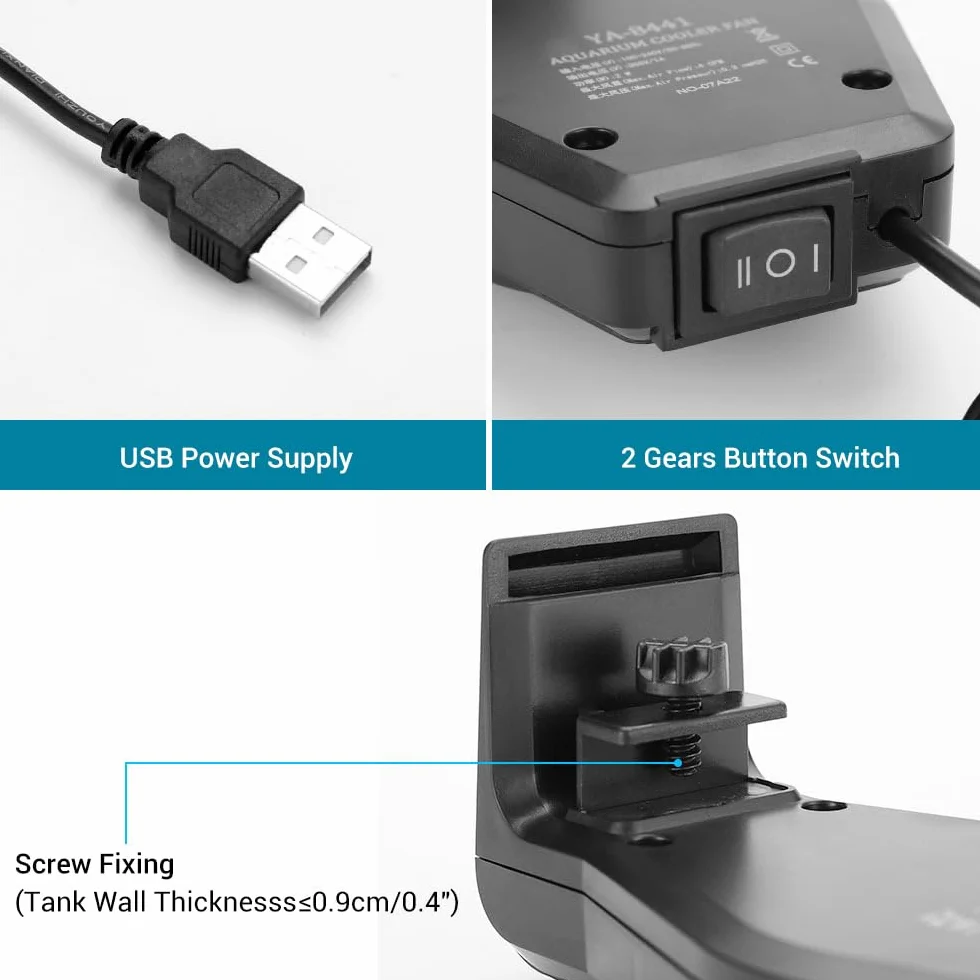 MiOYOOW Mini Refroidisseur d'aquarium, Petit Ventilateur d'aquarium USB Silencieux Refroidisseur d'aquarium Mural à Économie d'énergie avec Large Sortie d'air pour Eau Douce et Eau Salée