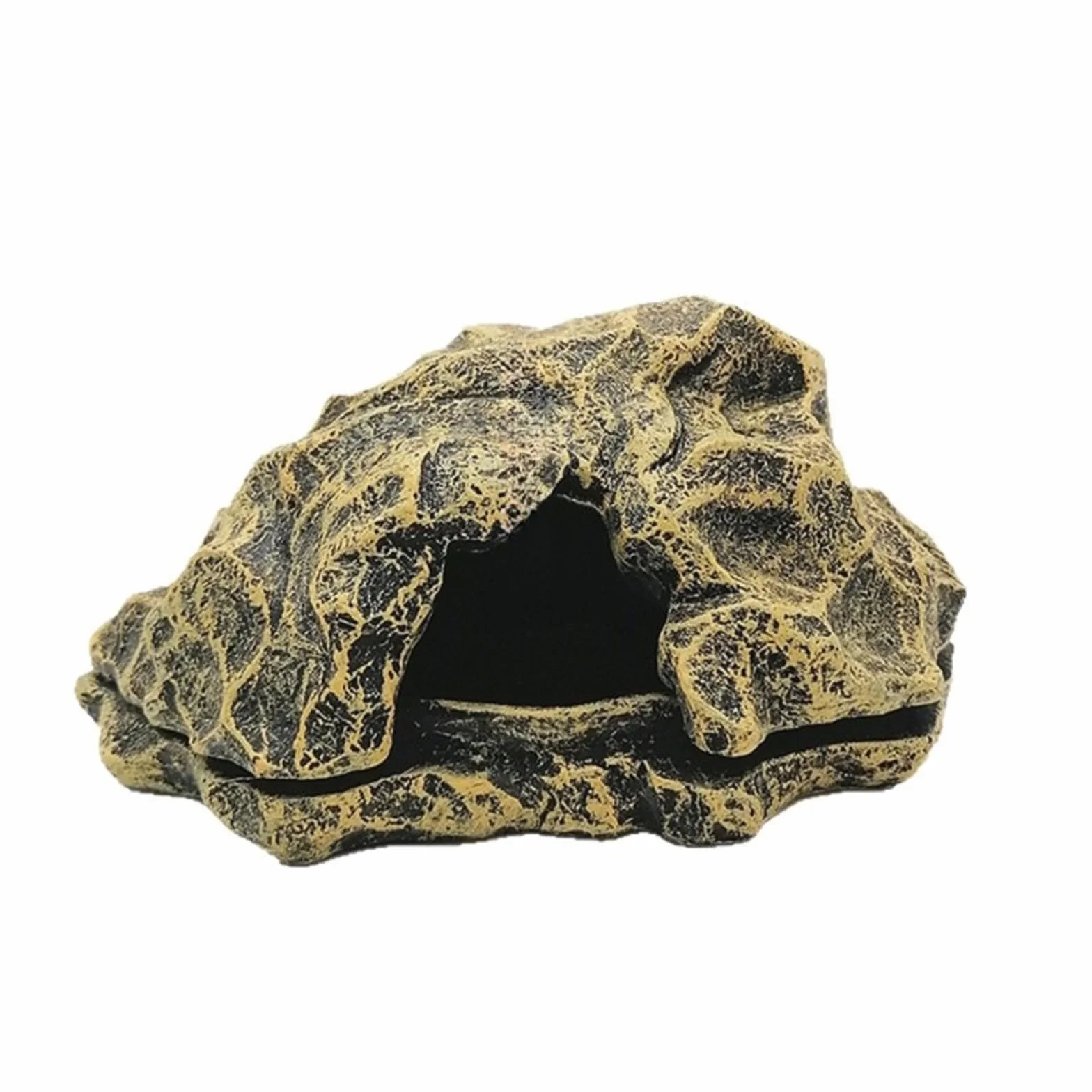 Cachette pour reptile en résine avec bac à nourriture - OMEM, abri pour gecko lézard serpent grenouille araignée (marron)