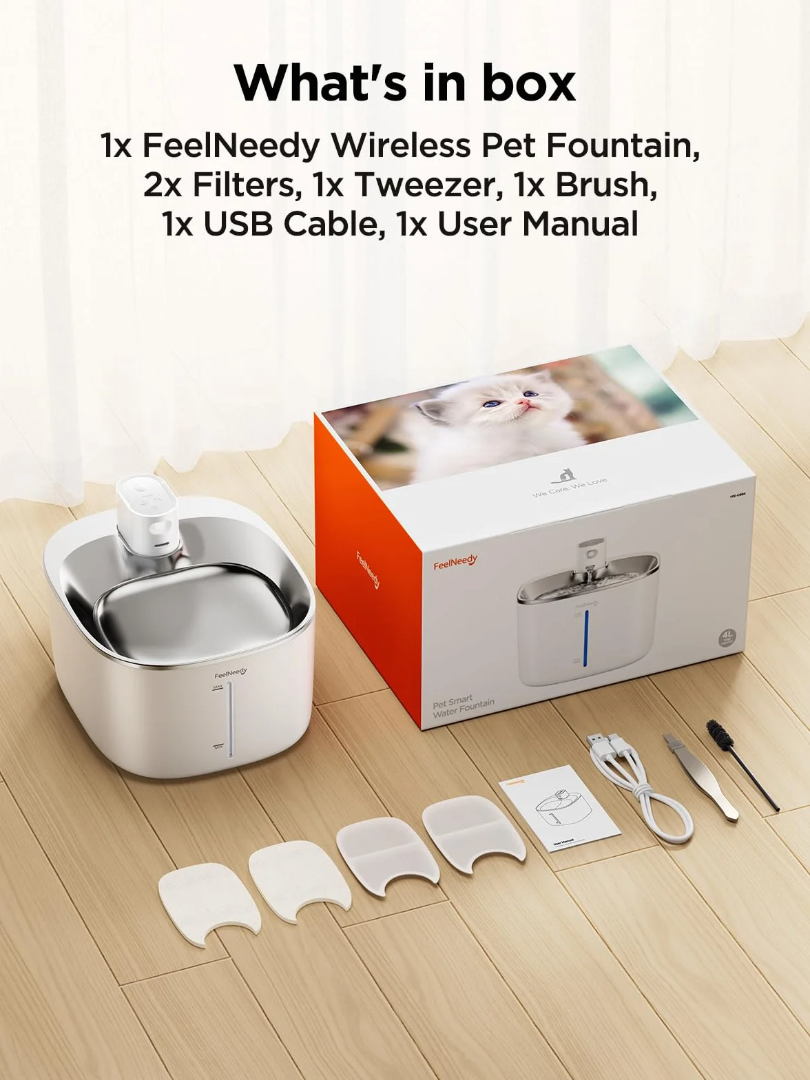 Fontaine à Eau pour Chat sans Fil 4L avec Détecteur de Mouvement, Distributeur Automatique pour Chats et Chiens, Batterie 4000mAh, 2 Filtres