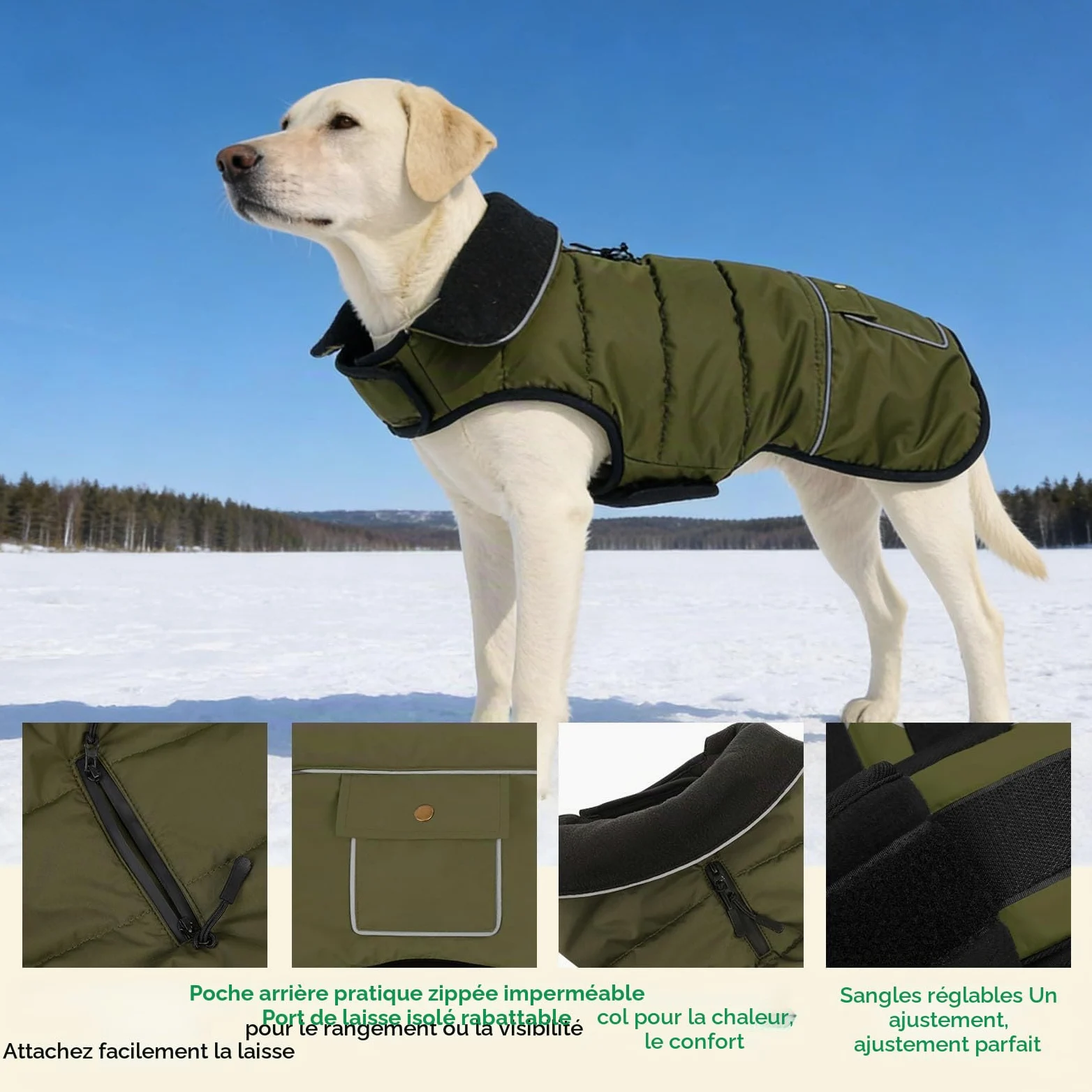 KONVINIT Manteau Grand Chien Imperméable - Manteau d'hiver avec Poche Dos, Polaire Chaude et Réglage Ventrale pour Grandes Races
