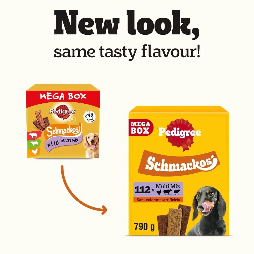 Pedigree Schmackos Multi Mix 110 lamelles friandises pour Chien Bœuf, Volailles et Agneau Mega Box
