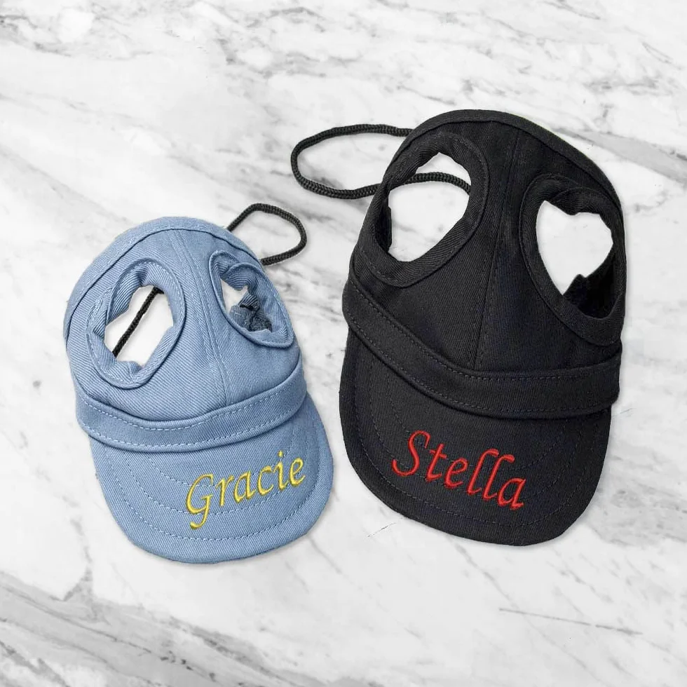 Chapeau d'été personnalisé pour Chien et Chat | Casquette de Baseball avec nom brodé | avec Trous d'oreilles