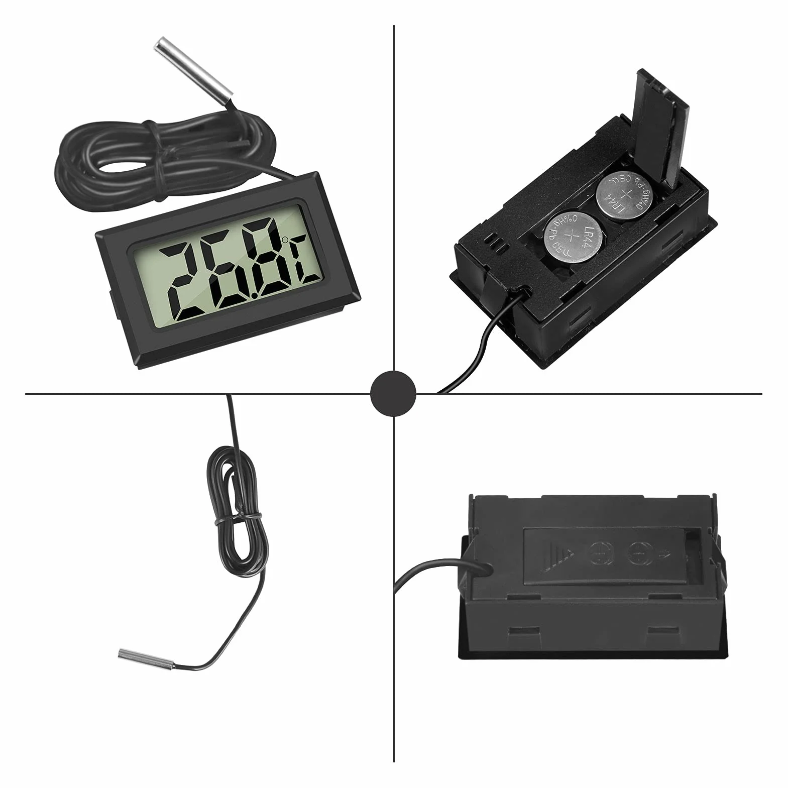 Thlevel Mini Thermomètre Numérique avec Sonde Externe Imperméable pour Réfrigérateur Congélateur Aquarium 4 Pièces
